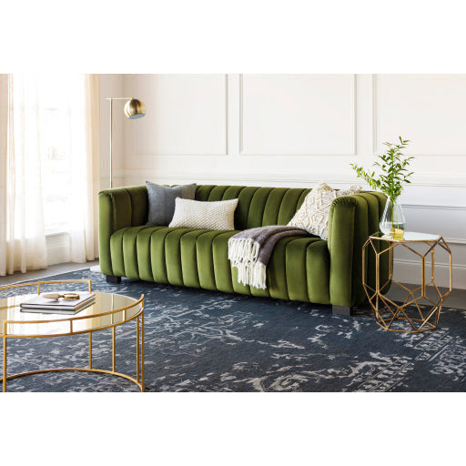 Surya Brionne Modern Olive Green Velvet Channeled Sofa - Image 1