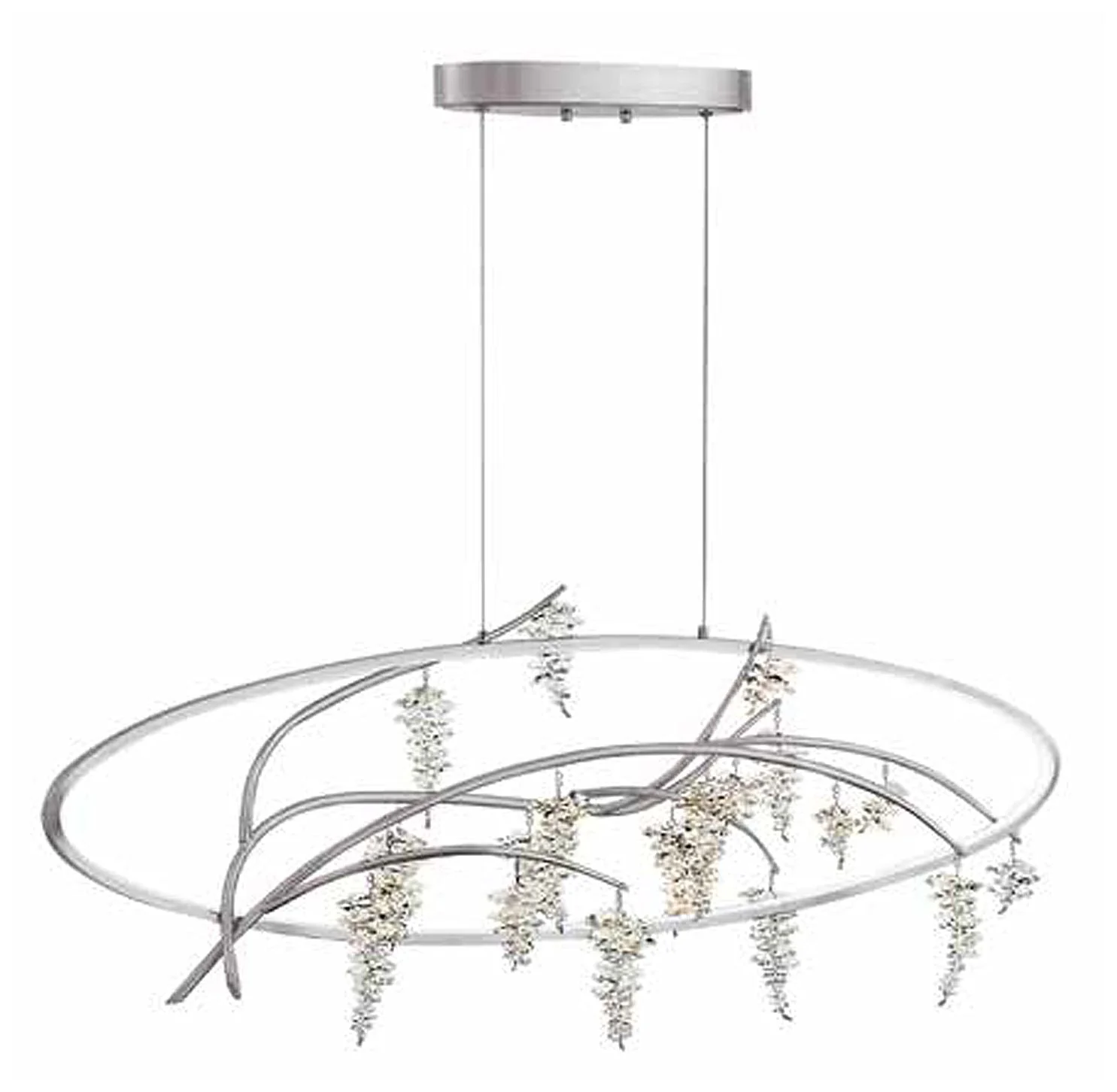 Orchard LED 48 Inch Organic Oval Silver Leaf Linear Crystal Chandelier - Image 1