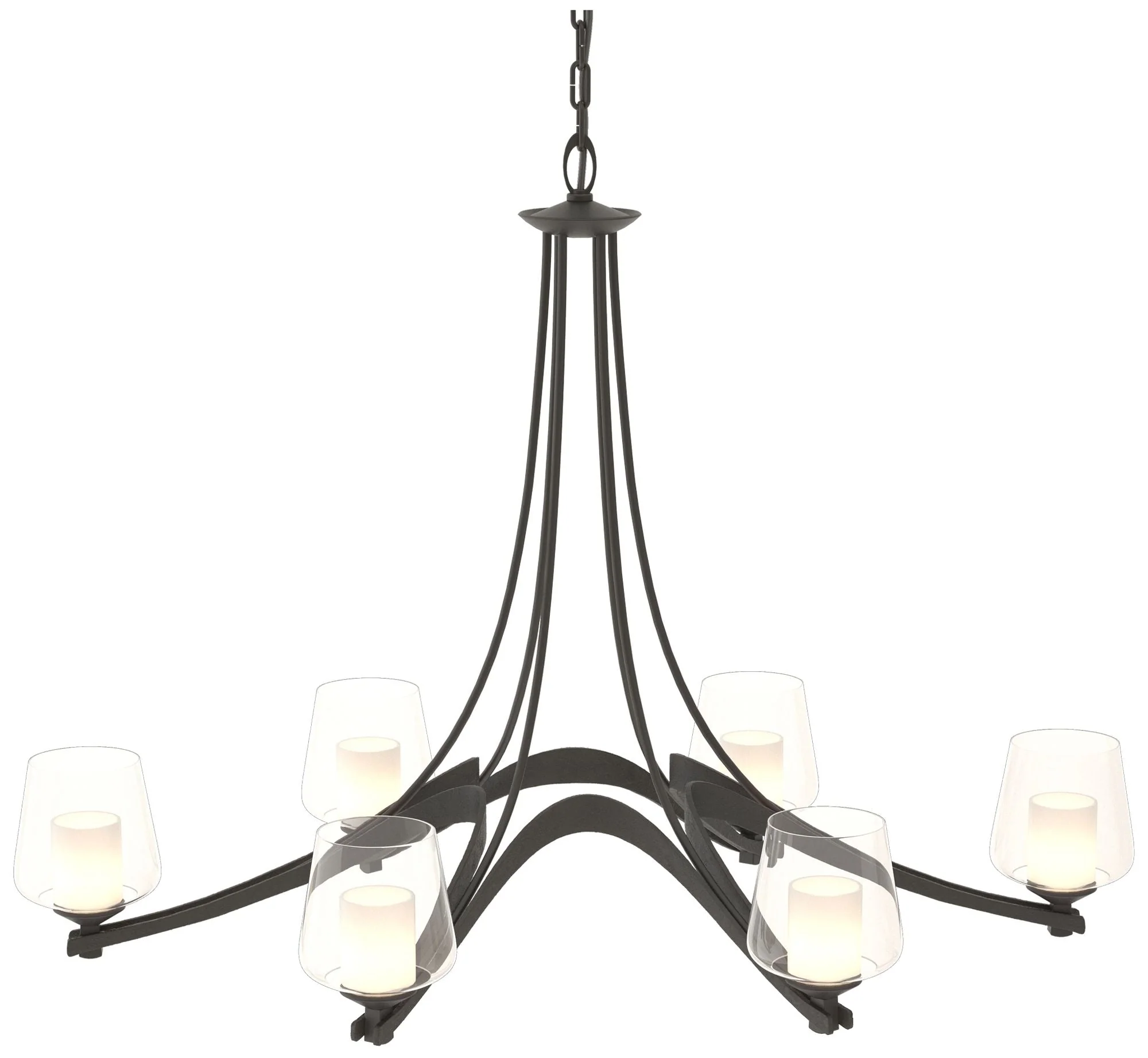 Oval Ribbon 38.5" Wide 6 Arm Black Chandelier With Opal and Clear Glas - Image 1