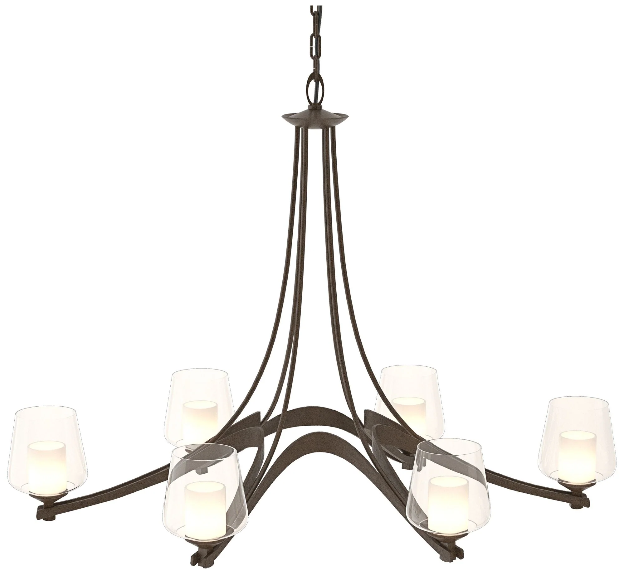 Oval Ribbon 38.5″ Wide 6 Arm Bronze Chandelier With Opal and Clear Gla