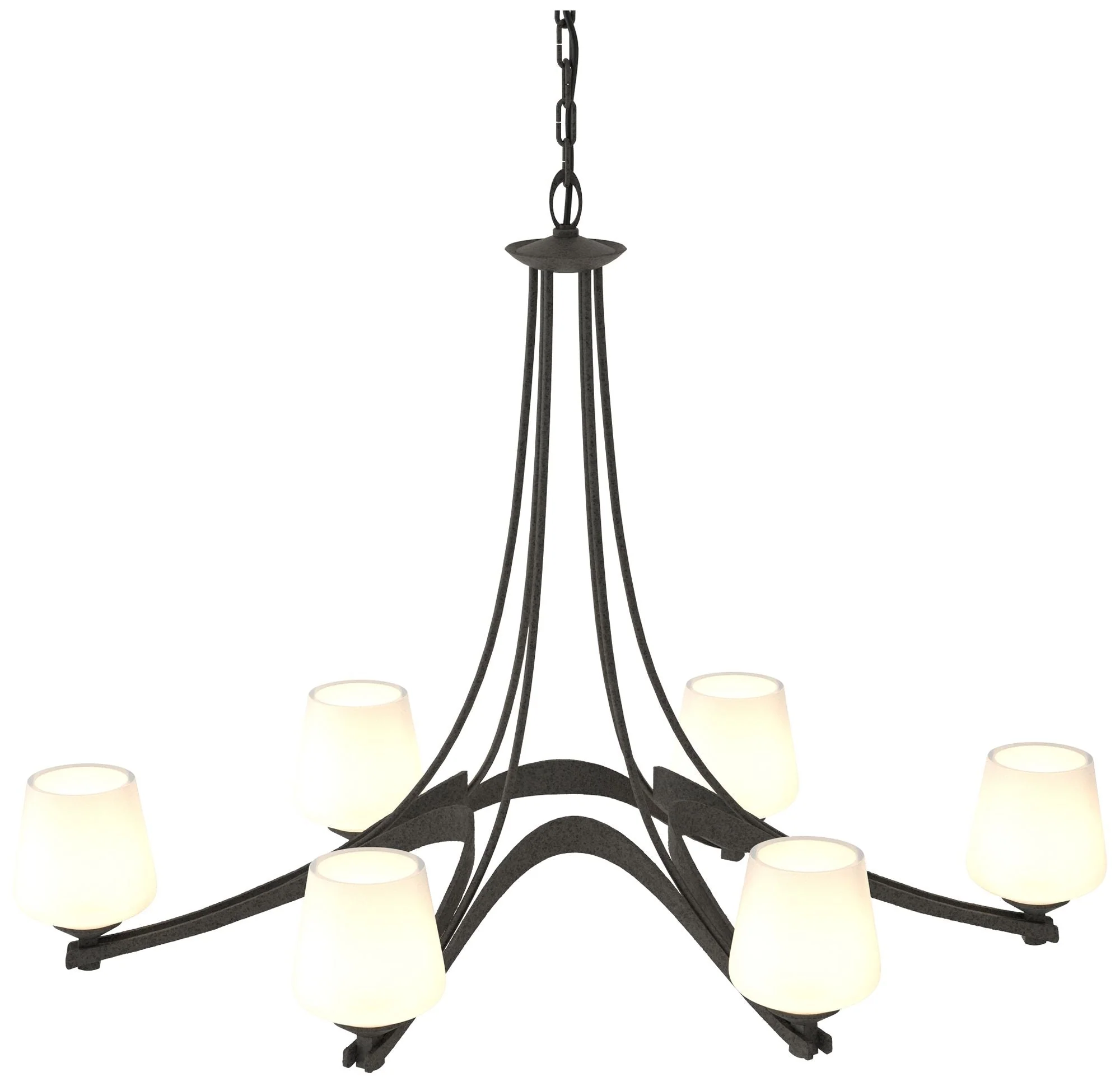 Oval Ribbon 38.5" Wide 6 Arm Natural Iron Chandelier With Opal Glass - Image 1