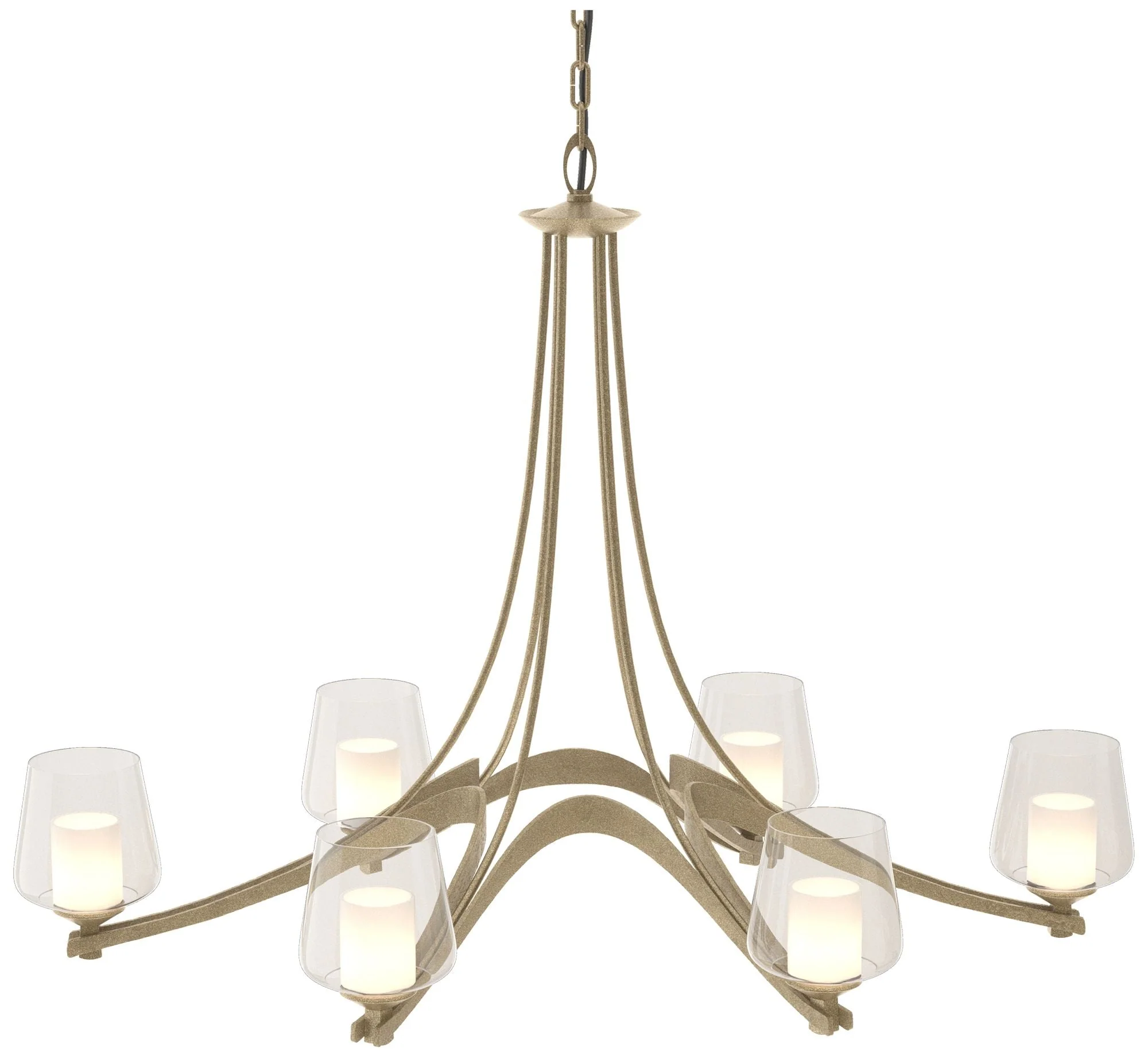 Oval Ribbon 38.5″ Wide 6 Arm Soft Gold Chandelier With Opal and Clear