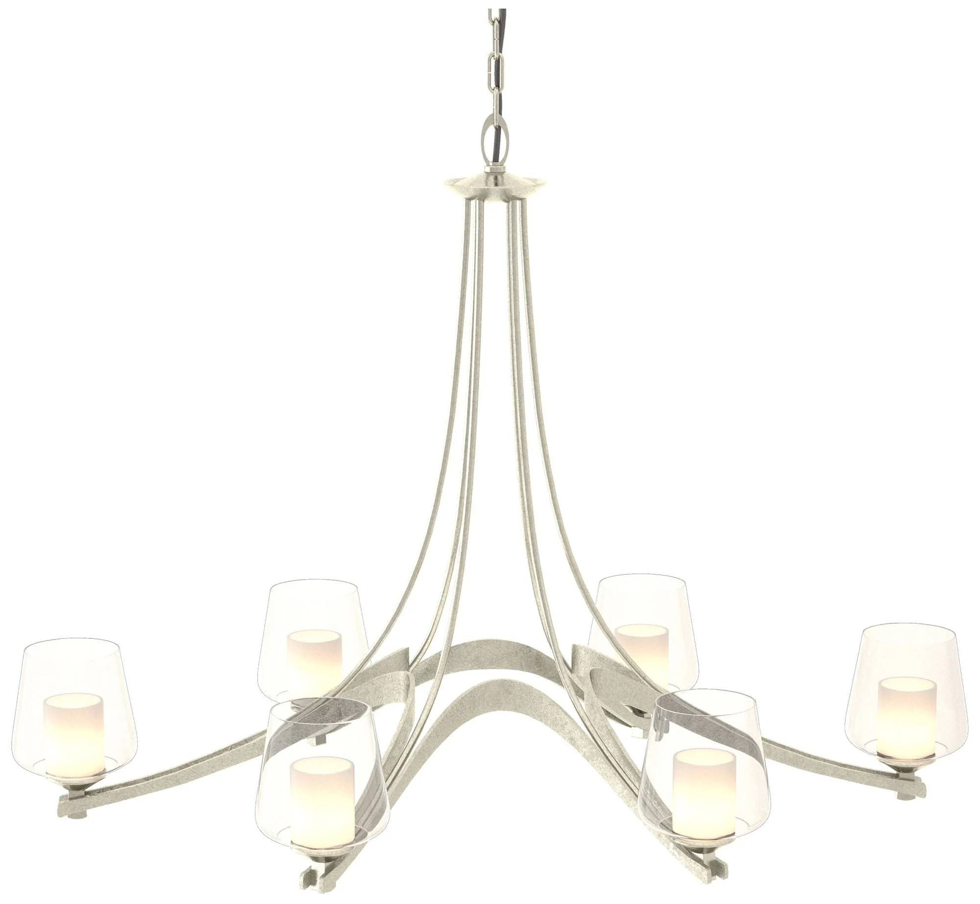 Oval Ribbon 38.5″ Wide 6 Arm Sterling Chandelier With Opal and Clear G
