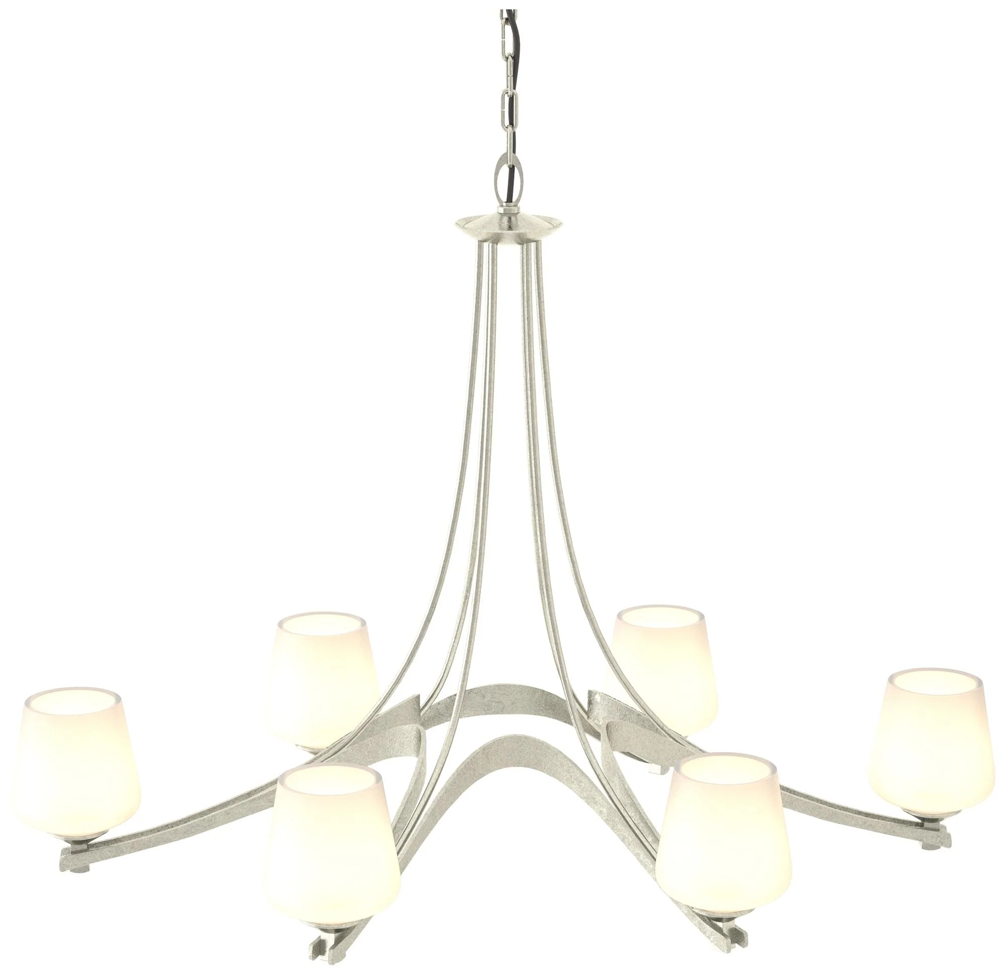 Oval Ribbon 38.5" Wide 6 Arm Sterling Chandelier With Opal Glass - Image 1