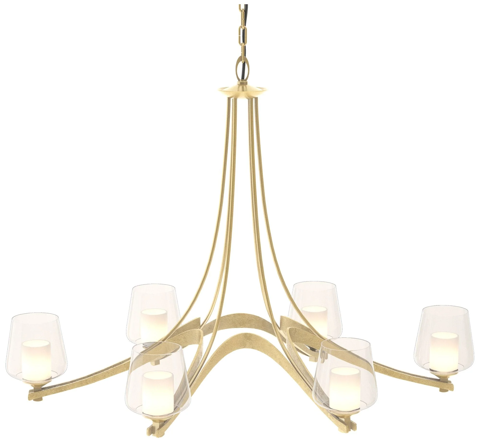 Oval Ribbon 38.5″W 6 Arm Modern Brass Chandelier With Opal and Clear G