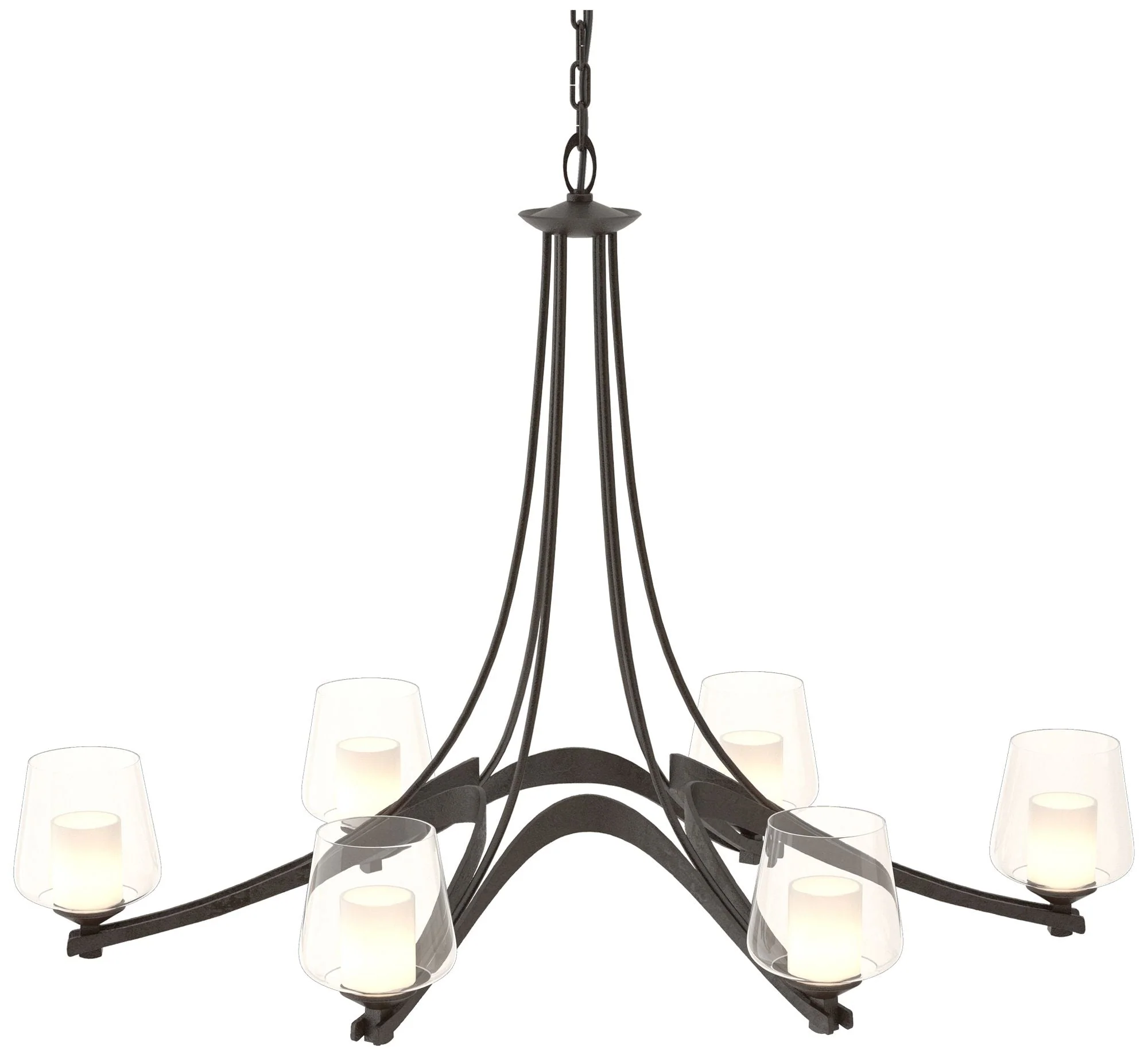 Oval Ribbon 38.5"W 6 Arm Oiled Bronze Chandelier w/ Opal and Clear Gla - Image 1