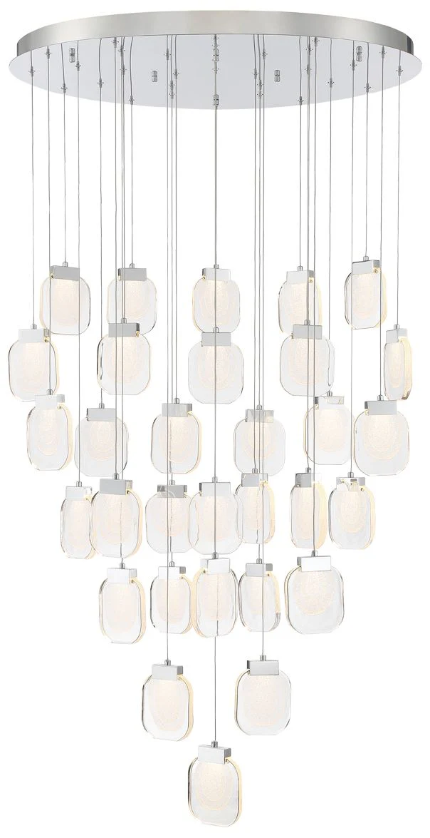 Paget 39"W Chrome Sugar Glass LED 31-Light Oval Chandelier - Image 1