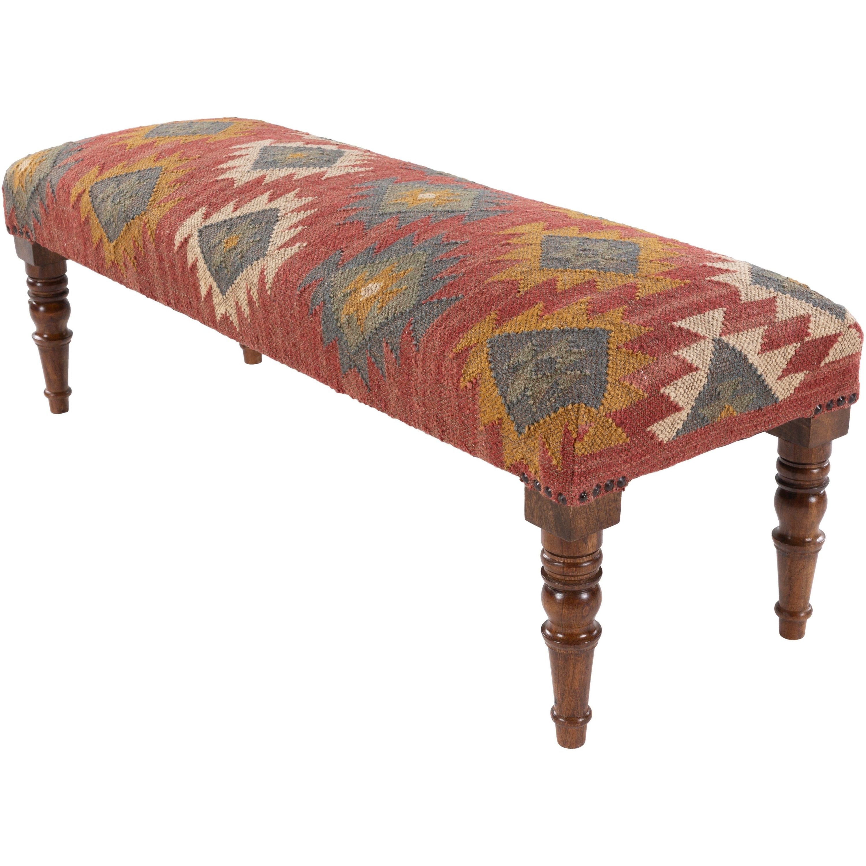 Surya Panja Rustic Modern Hand Woven Fabric Bench With Wood Base  PAJ-002 - Image 2