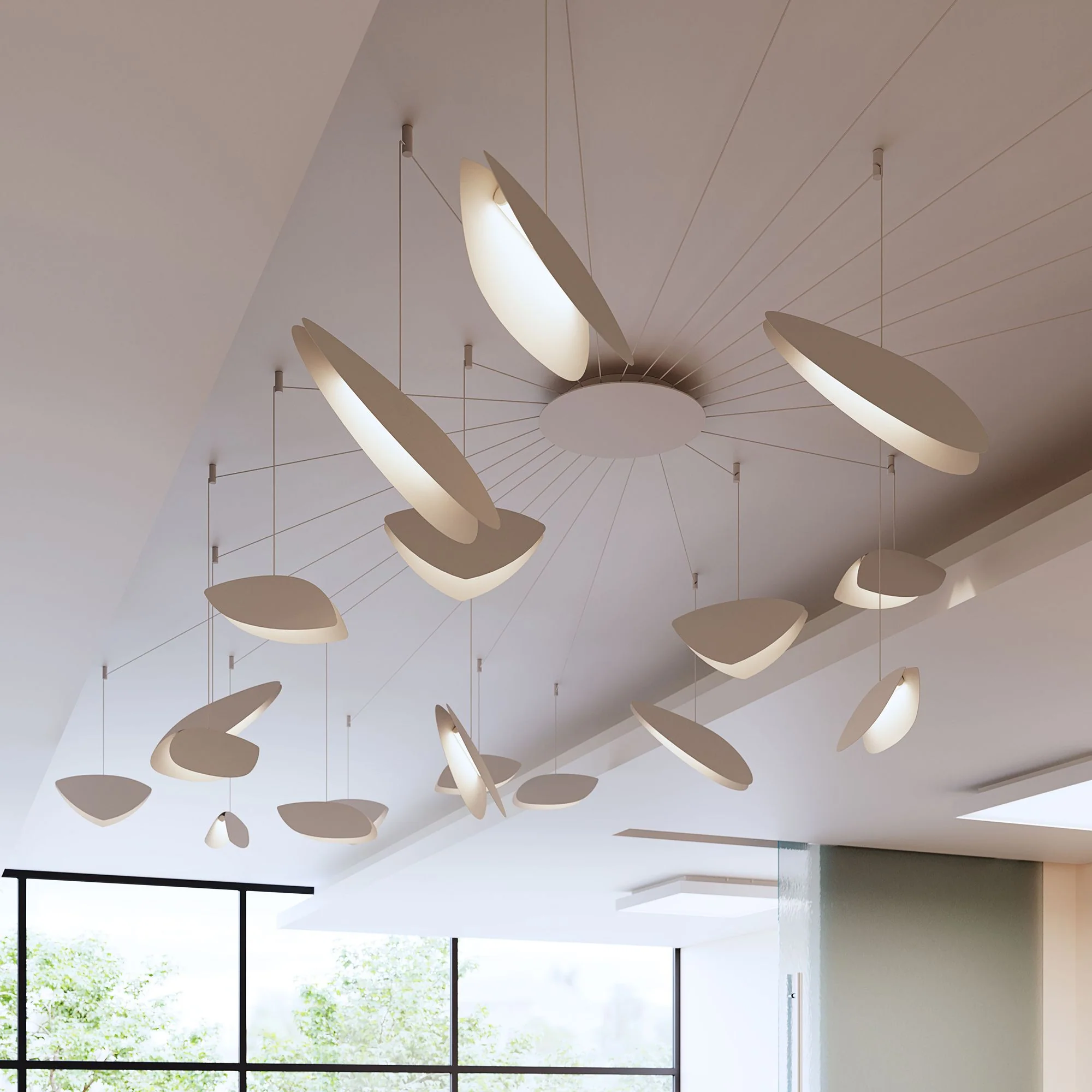 Papillons�?36"W Satin White 24-Light LED Pendant Light - Image 2