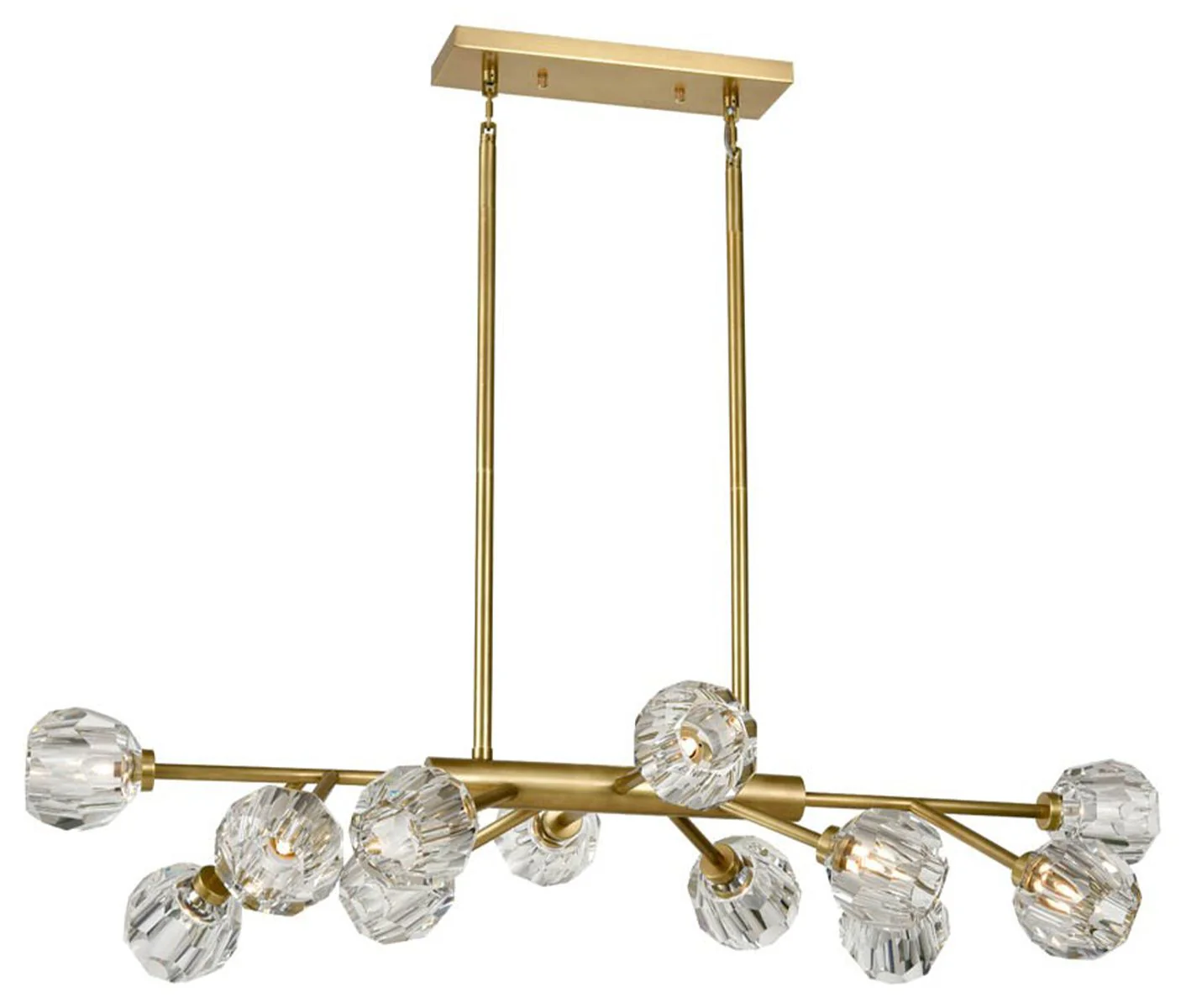 Parisian 12-Light 35 In Modern Sputnik Aged Brass Crystal Linear Chandelier - Image 1