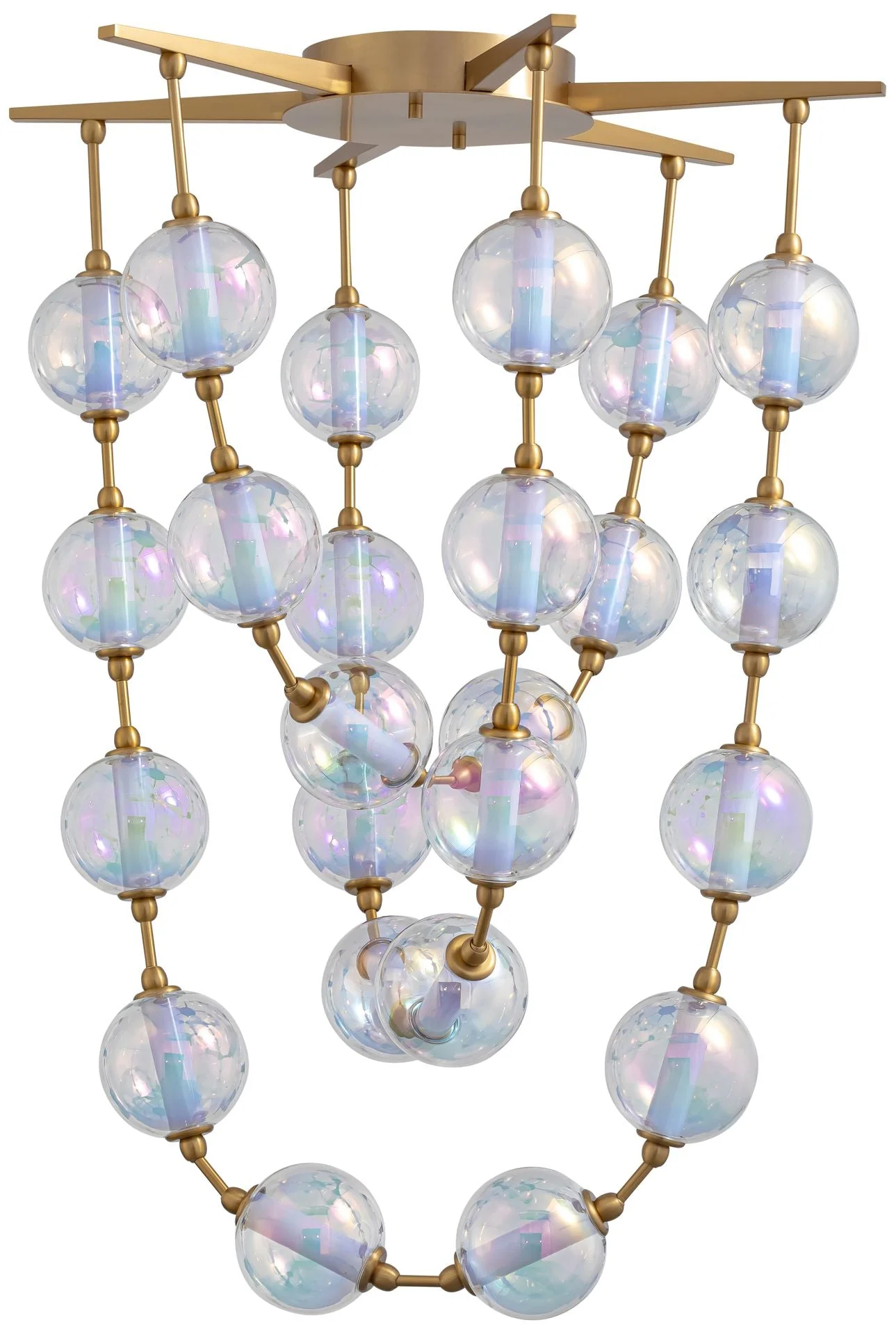 Pearla 34" LED Pendant in Brushed Champagne Bronze w Iridescent Glass Shade - Image 1