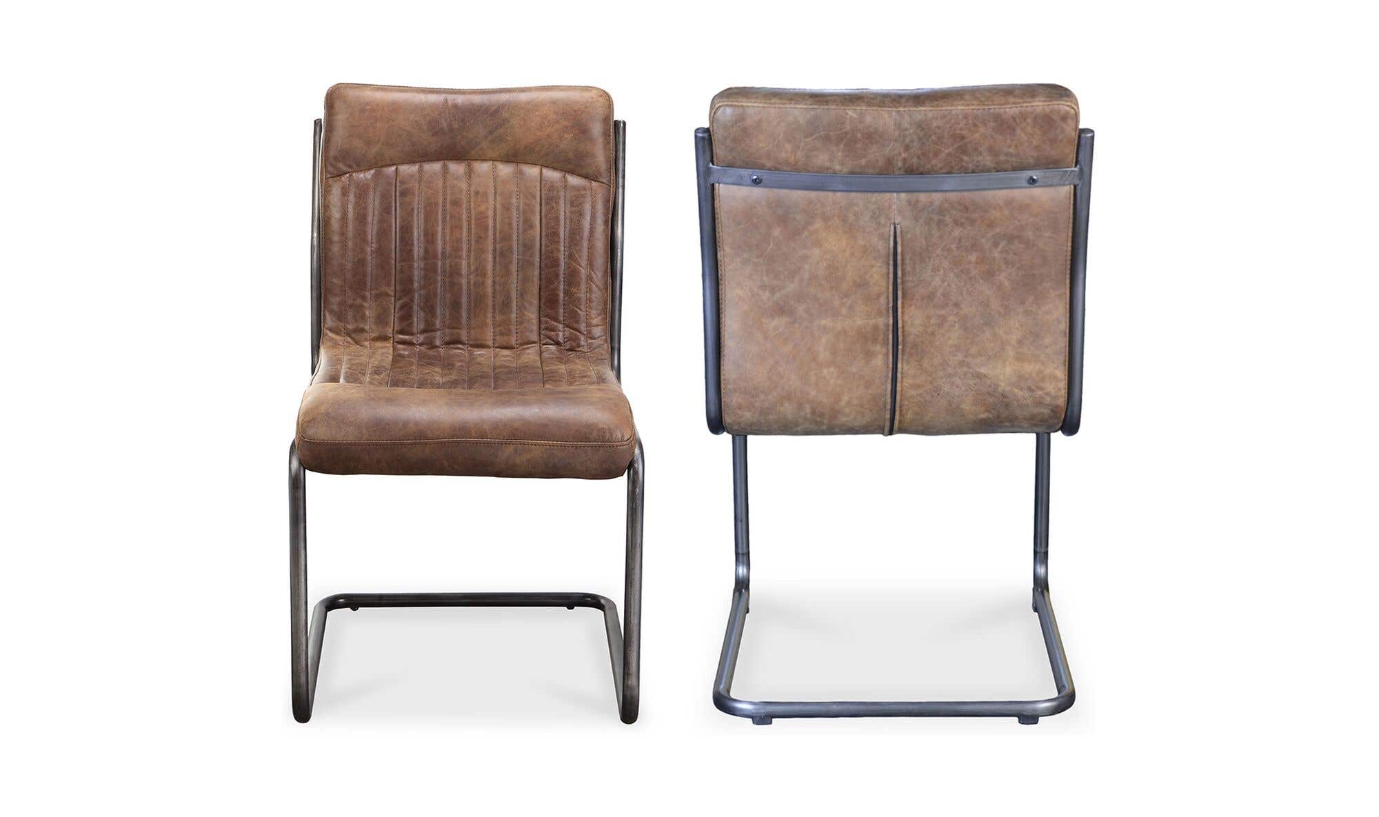Moe's Home Ansel Dining Chair Grazed Brown Leather - Set Of Two - Image 1