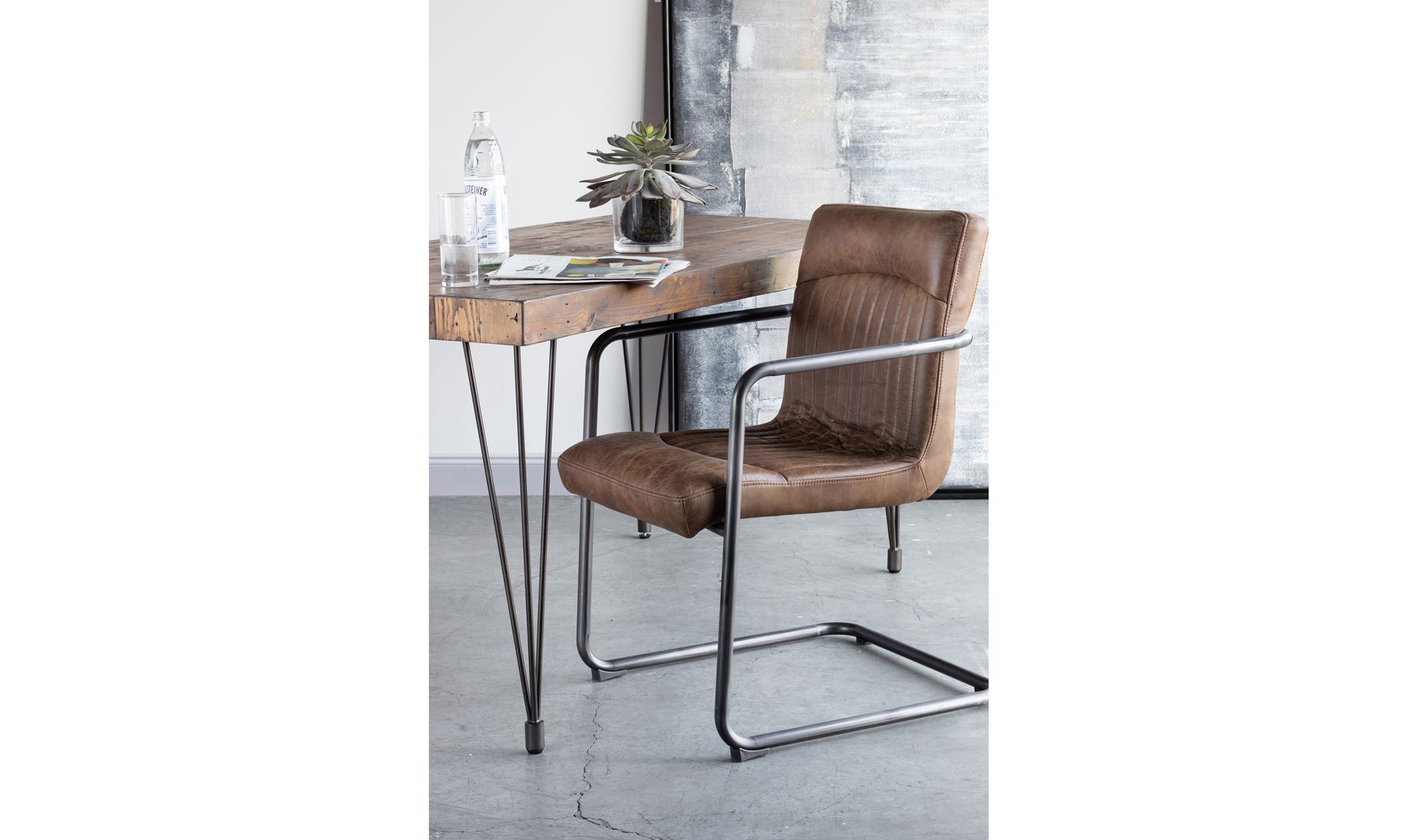 Moe's Home Ansel Arm Chair Grazed Brown Leather - Set Of Two - Image 2