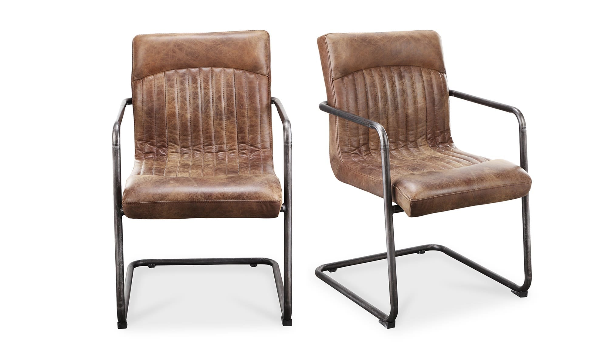 Moe's Home Ansel Arm Chair Grazed Brown Leather - Set Of Two - Image 3