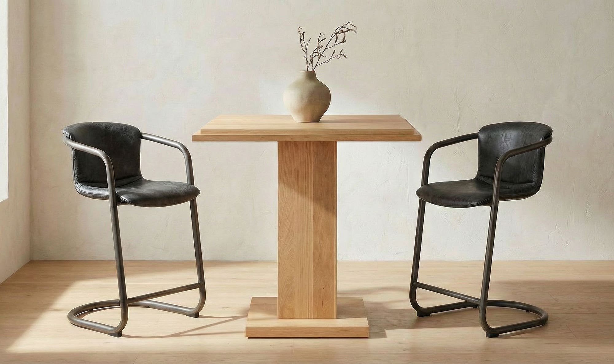 Moe's Home Freeman Barstool Onyx Black Leather - Set Of Two - Image 2