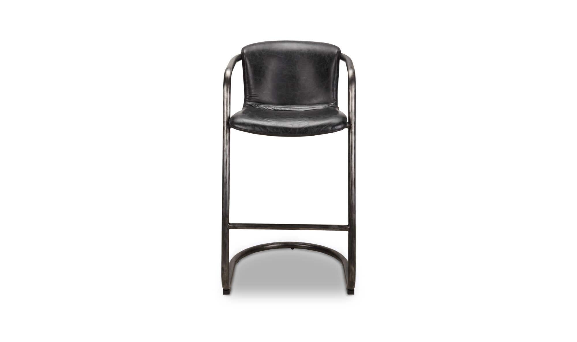 Moe's Home Freeman Barstool Onyx Black Leather - Set Of Two - Image 3