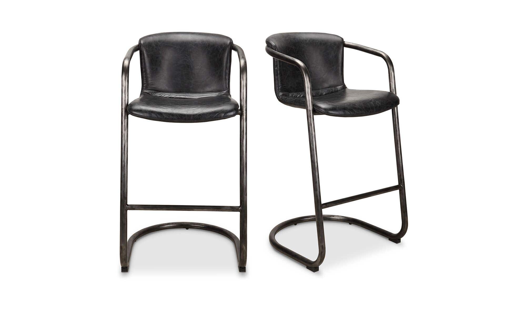 Moe's Home Freeman Barstool Onyx Black Leather - Set Of Two - Image 1