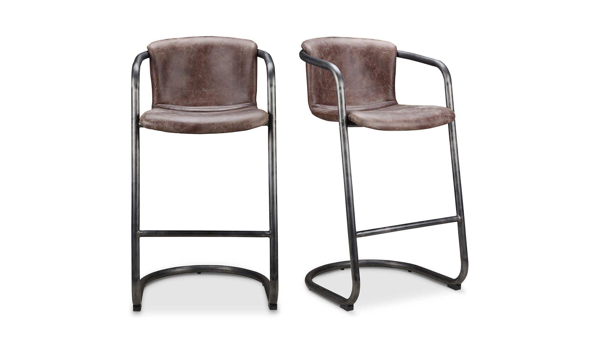 Moe's Home Freeman Barstool Grazed Brown Leather - Set Of Two - Image 1