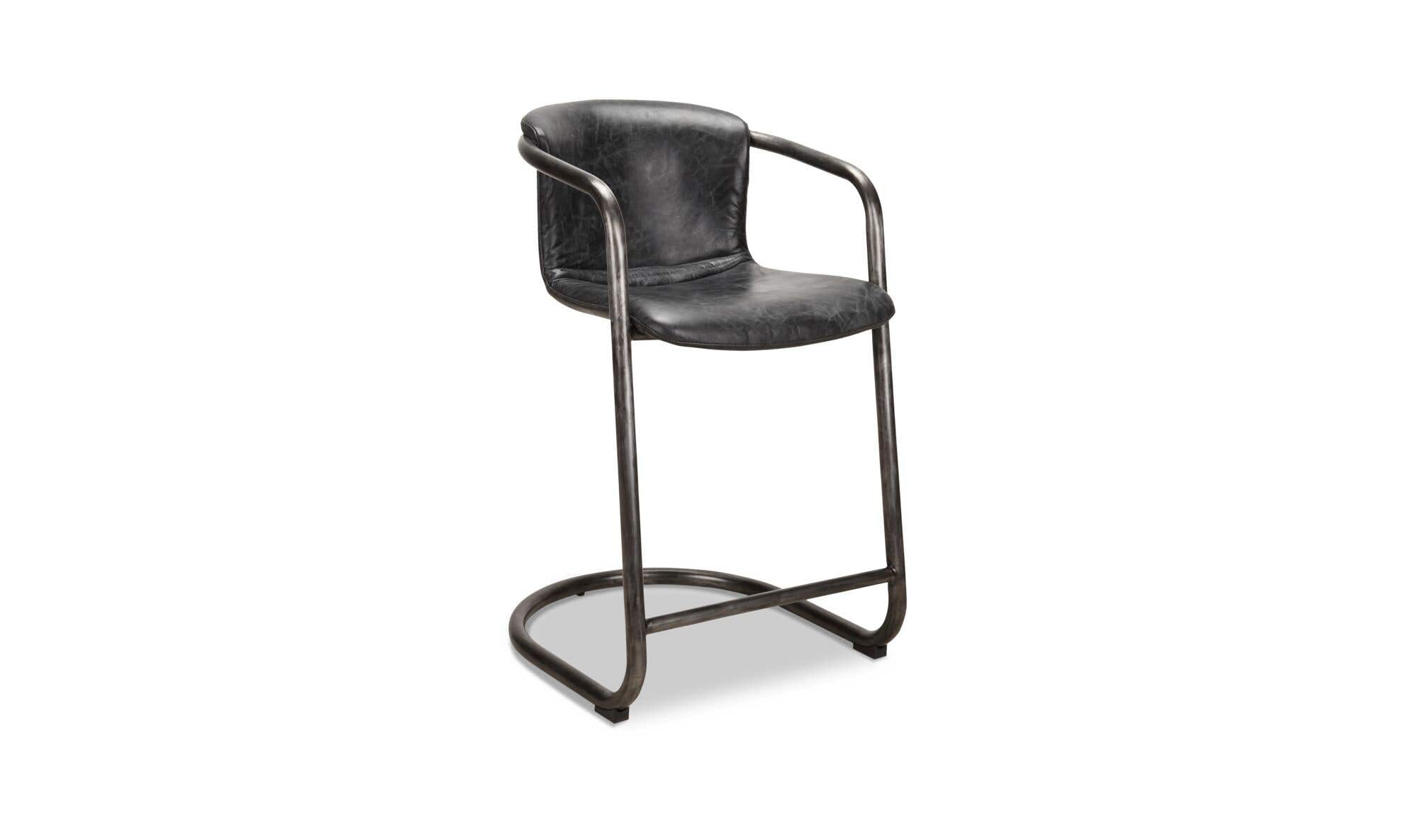 Moe's Home Freeman Counter Stool Onyx Black Leather - Set Of Two - Image 3