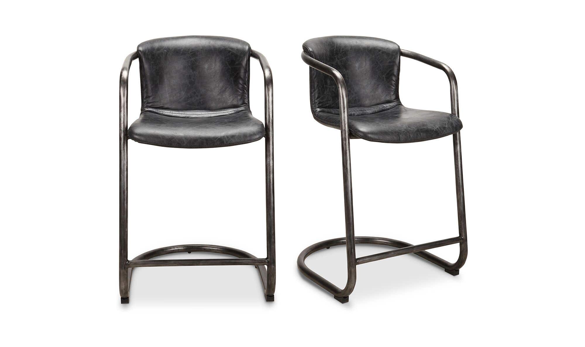 Moe’s Home Freeman Counter Stool Onyx Black Leather – Set Of Two