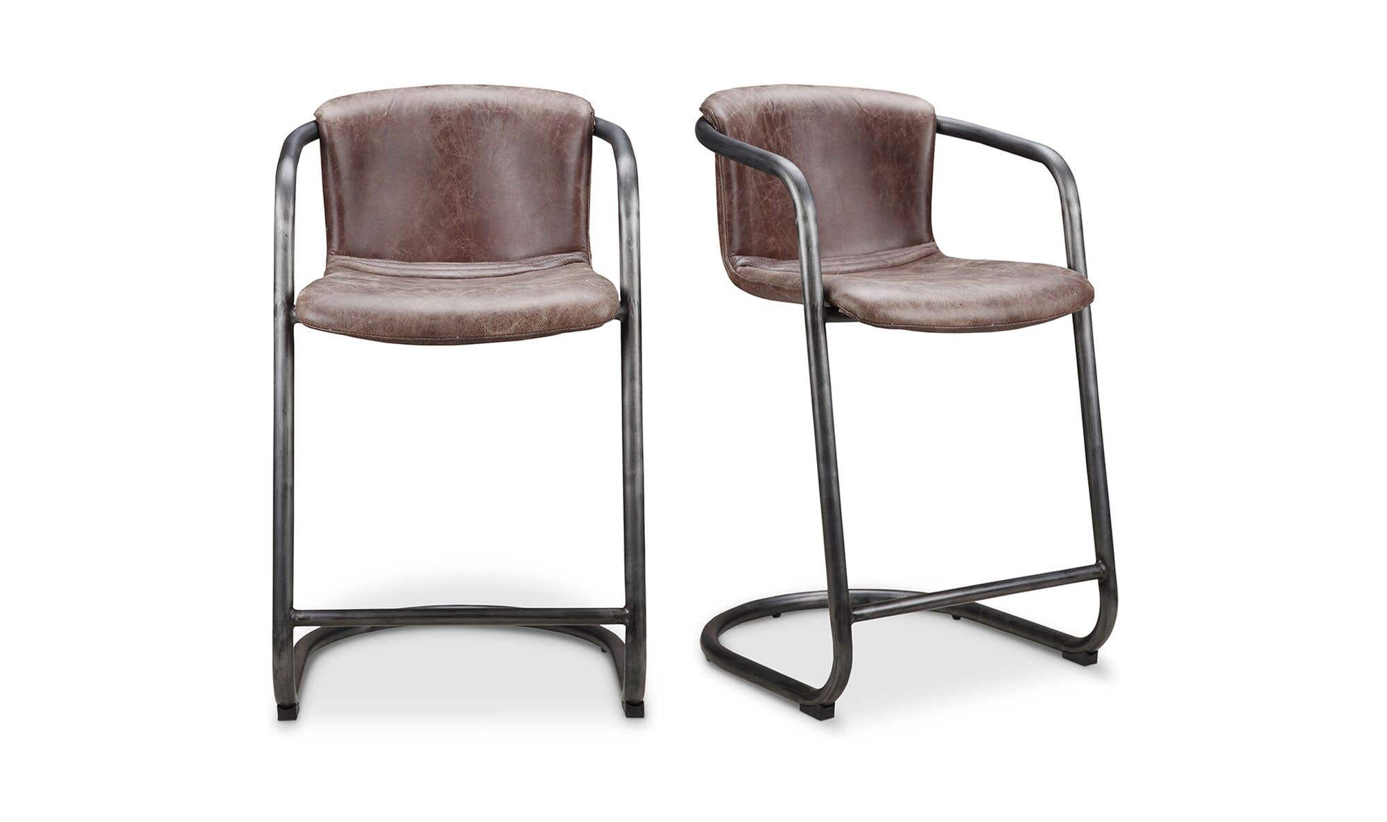 Moe's Home Freeman Counter Stool Grazed Brown Leather - Set Of Two - Image 1