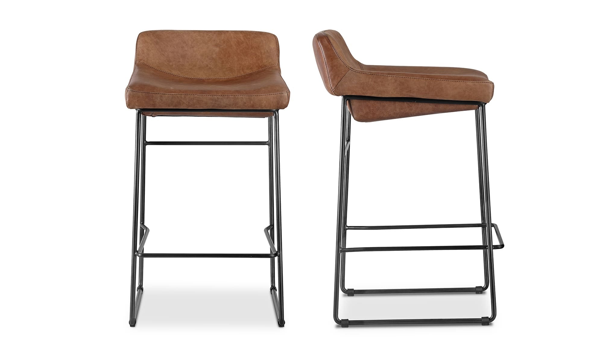 Moe's Home Starlet Counter Stool Open Road Brown Leather - Set Of Two - Image 1