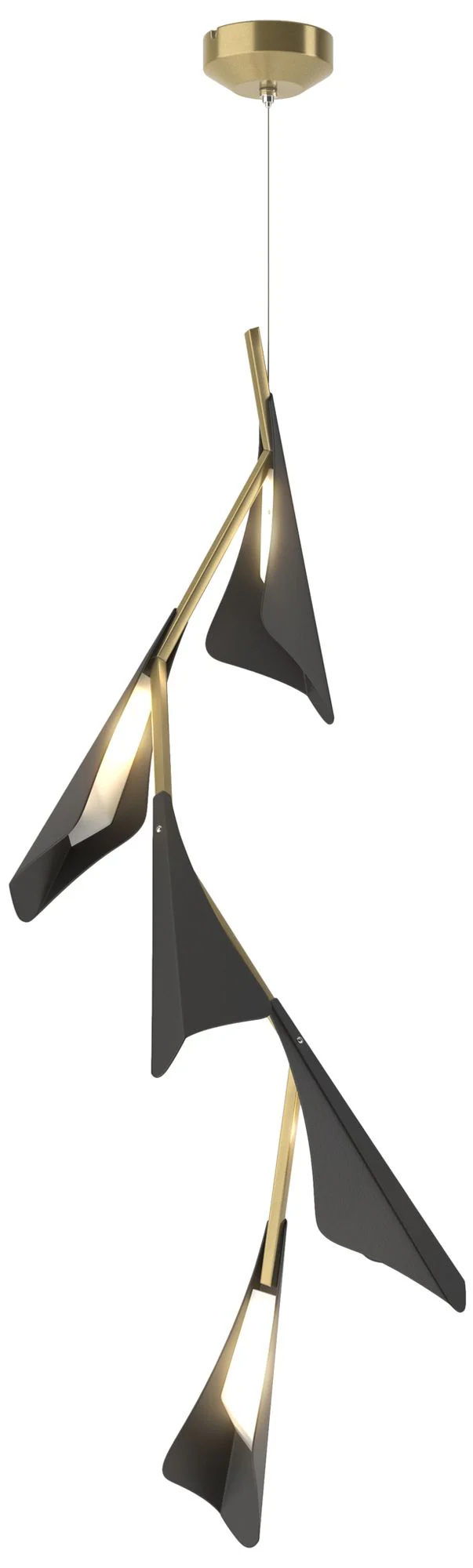 Plume 15"W 5-Light Black and Modern Brass Standard LED Pendant - Image 1