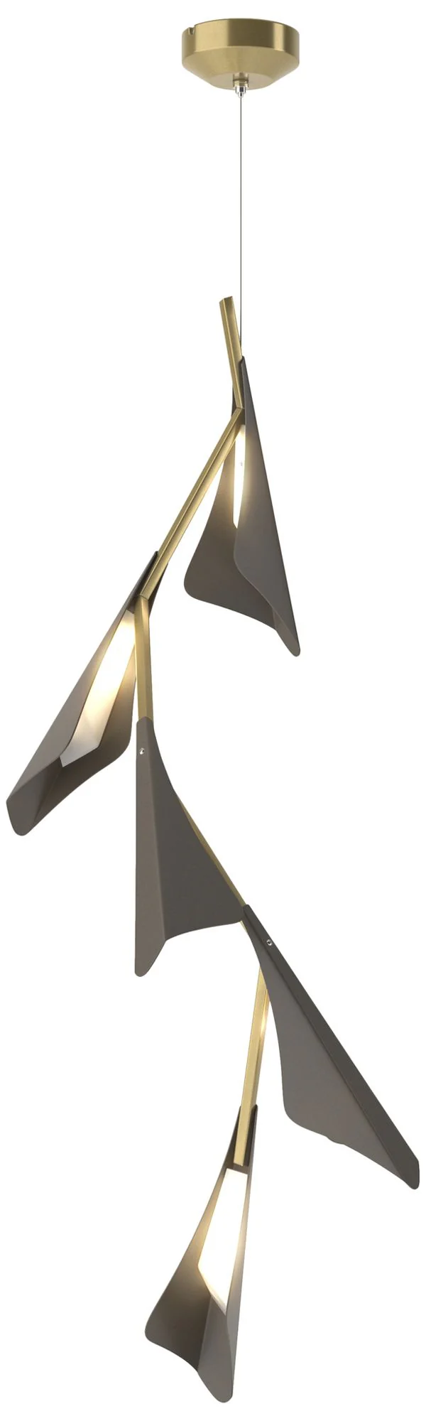 Plume 15"W 5-Light Dark Smoke and Modern Brass Standard LED Pendant - Image 1