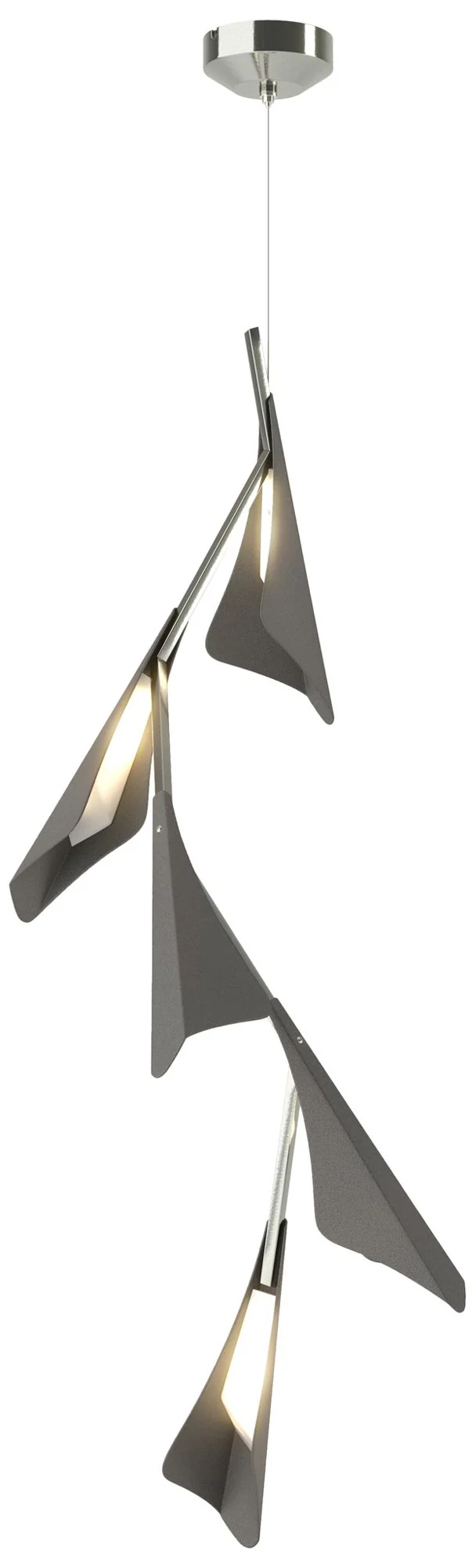 Plume 15"W 5-Light Iron and Sterling Standard LED Pendant - Image 1