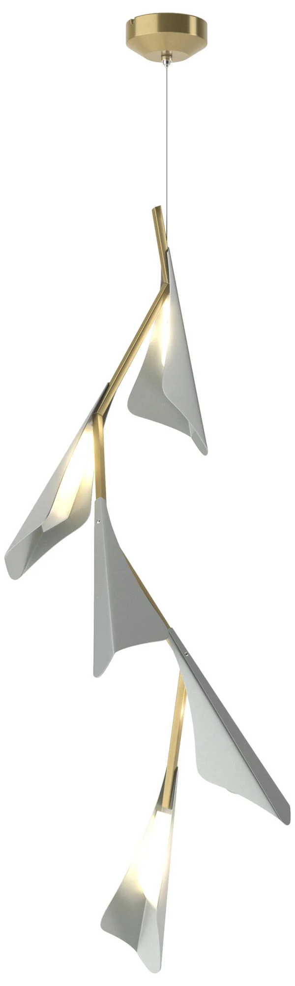 Plume 15"W 5-Light Vintage Platinum and Modern Brass Standard LED Pend - Image 1