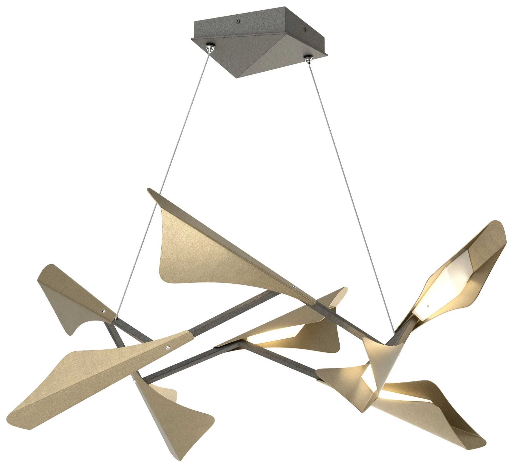 Plume 37.6"W 8-Light Soft Gold and Iron Standard LED Pendant - Image 1