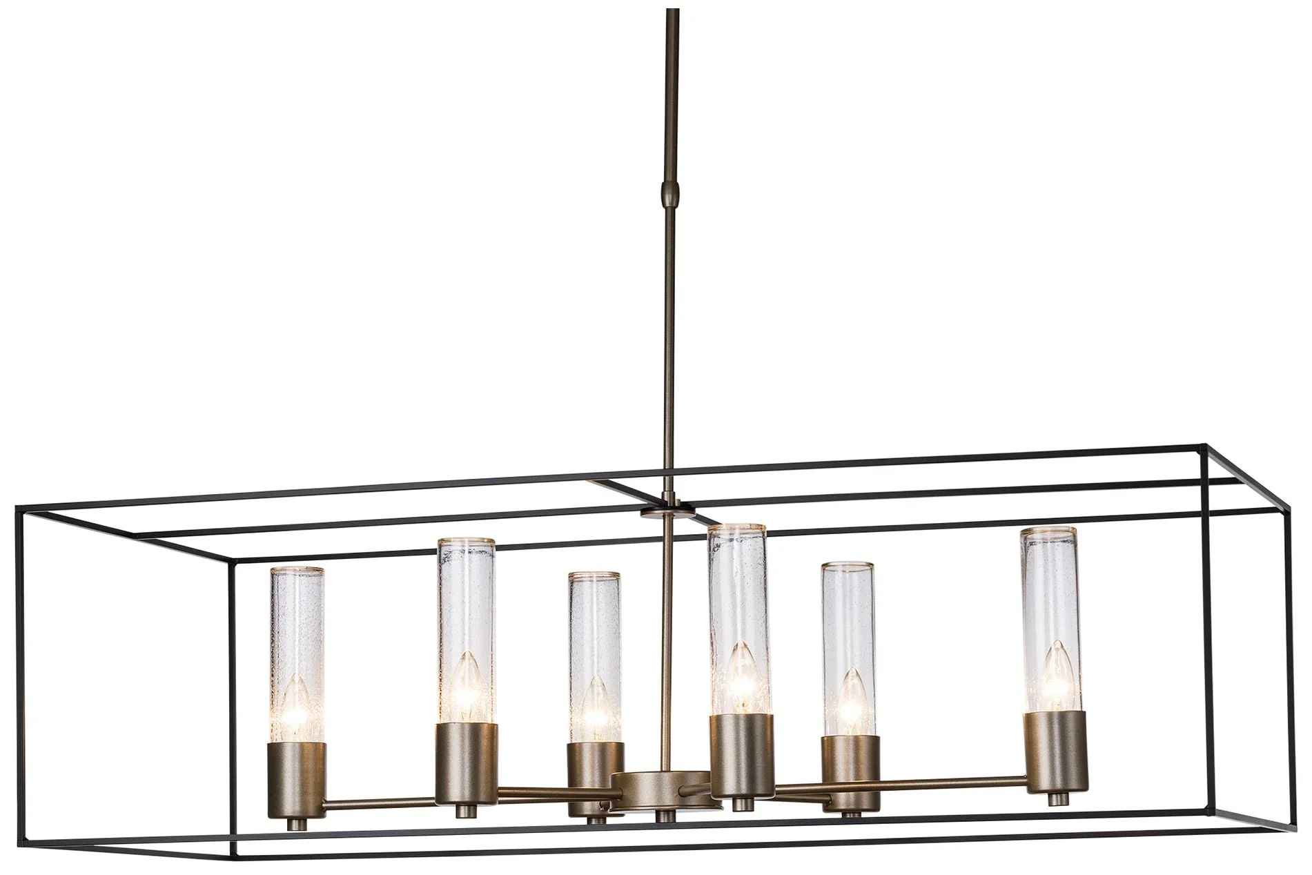 Portico 42"W Dark Smoke Accented Soft Gold Pendant With Seeded Glass S - Image 1