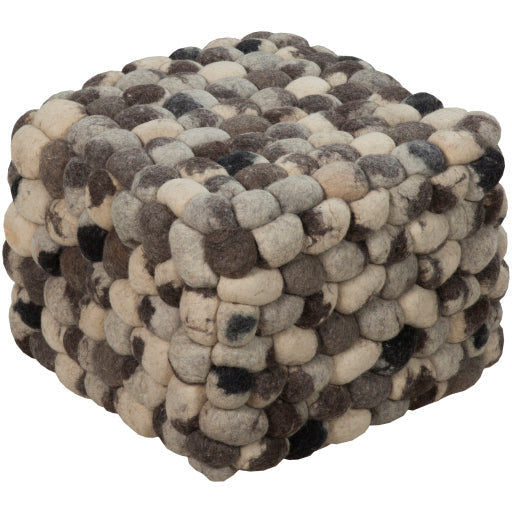 Surya Flagstone Modern Rustic Charcoal, Gray, Cream & Black Woo; Pouf Ottoman POUF-26 - Image 1