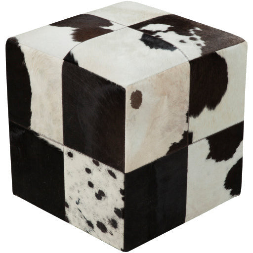 Surya Appalachian Modern Rustic Hair On Hide Black, Cream, Beige & Brown Patchwork Leather Pouf Ottoman POUF-56 - Image 2