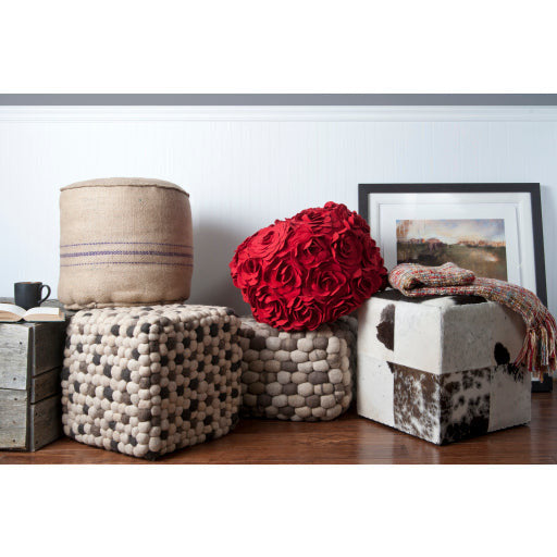 Surya Flagstone Modern Rustic Charcoal, Gray, Cream & Black Woo; Pouf Ottoman POUF-26 - Image 2
