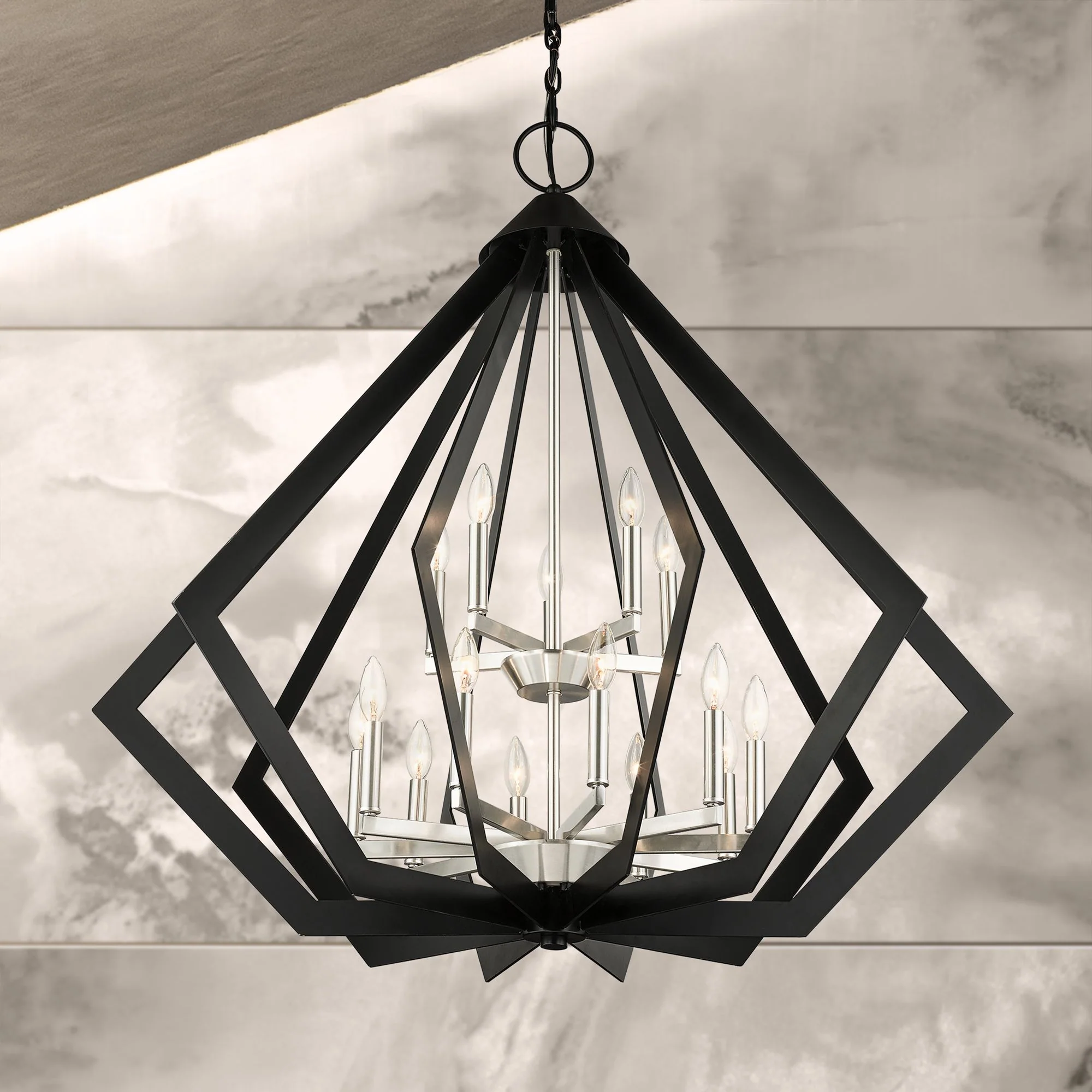 Prism 15 Light Black Foyer Chandelier - Image 1