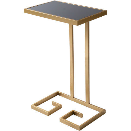 Surya Parisian Modern Black Glass Top With Gold Metal Base Accent Side Table PSI-002 - Image 1