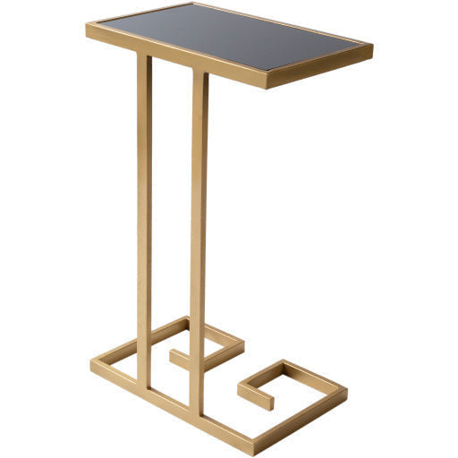 Surya Parisian Modern Black Glass Top With Gold Metal Base Accent Side Table PSI-002 - Image 3