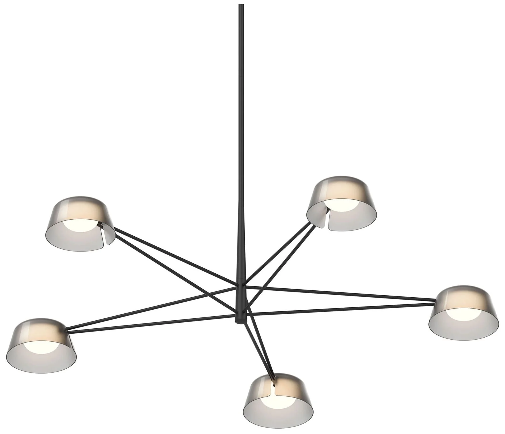 Ray 45.25"W 5-Light Satin Black Round Chandelier w/ Smoked Etched Shad - Image 1