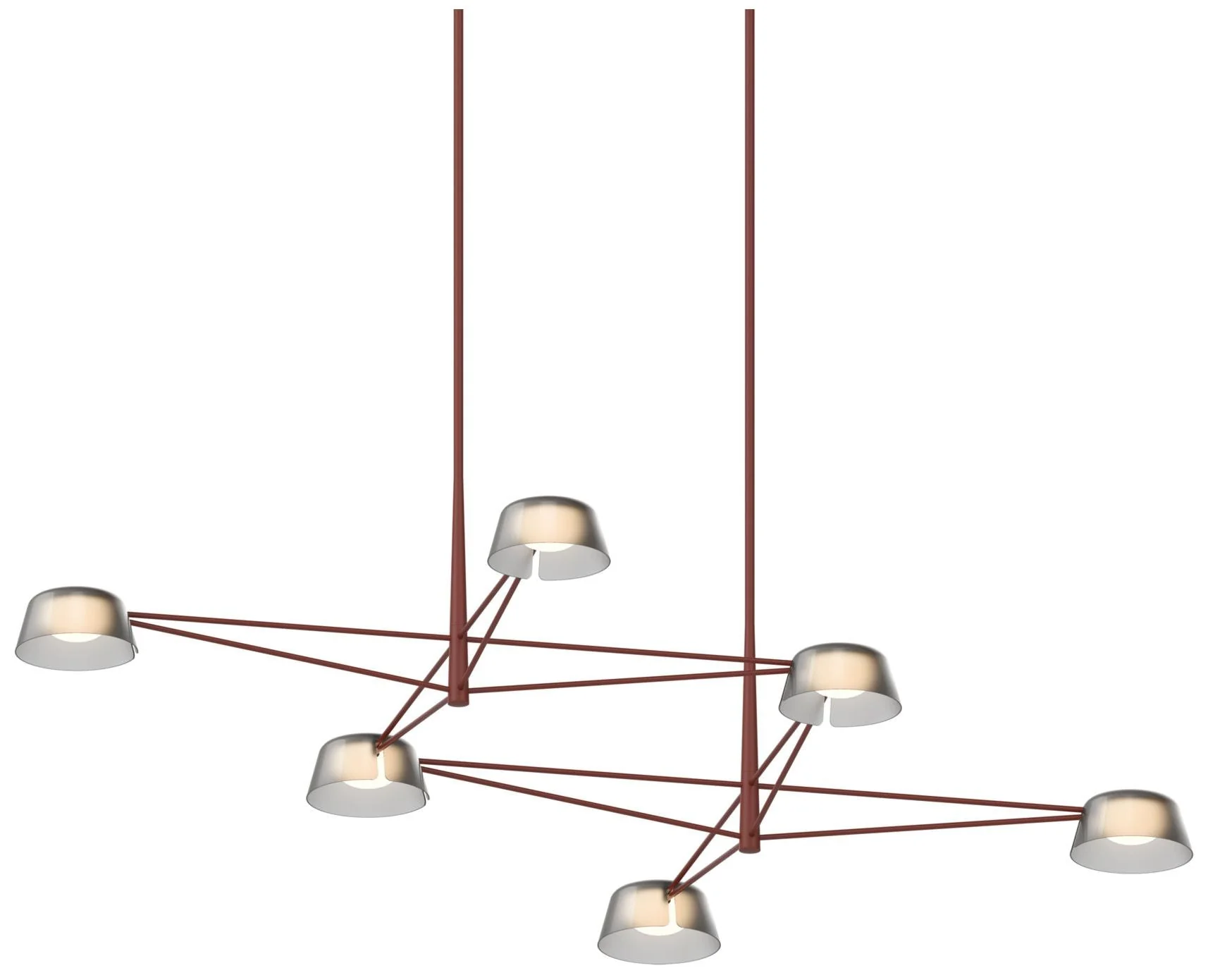 Ray 67.75"W 6-Light Oxide Red Rectangle Chandelier w/ Smoked Etched Sh - Image 1