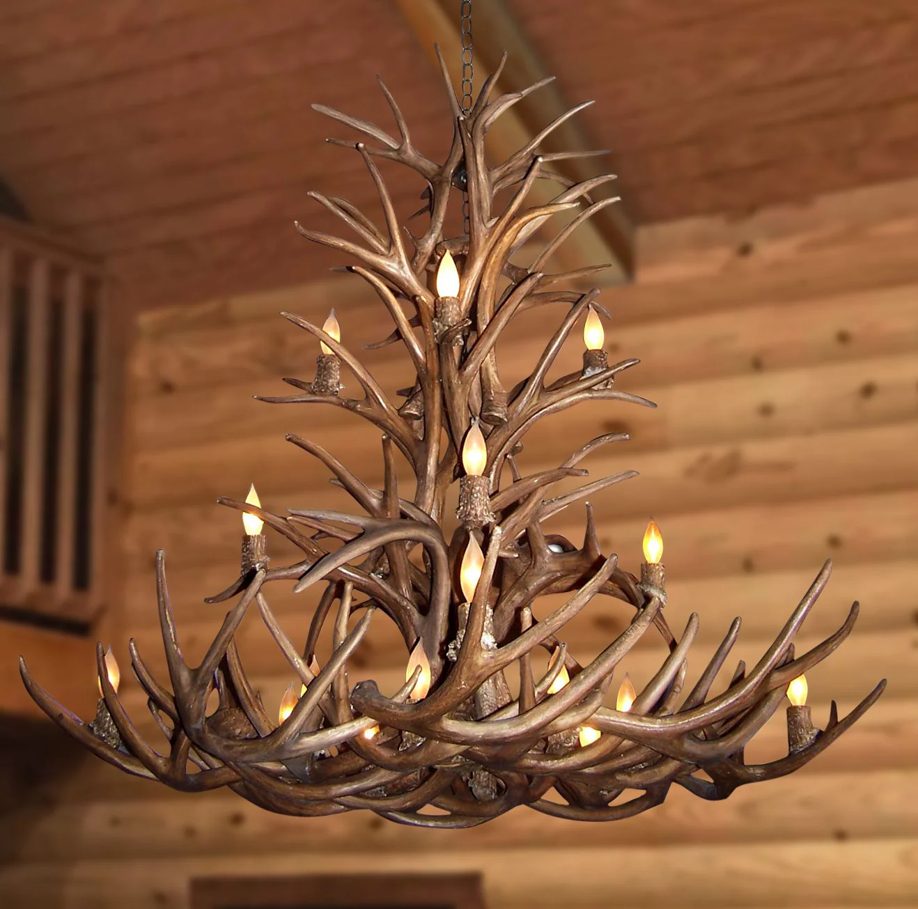 Reproduction Antler 52"W Natural Brown 16-Light Chandelier - Image 1