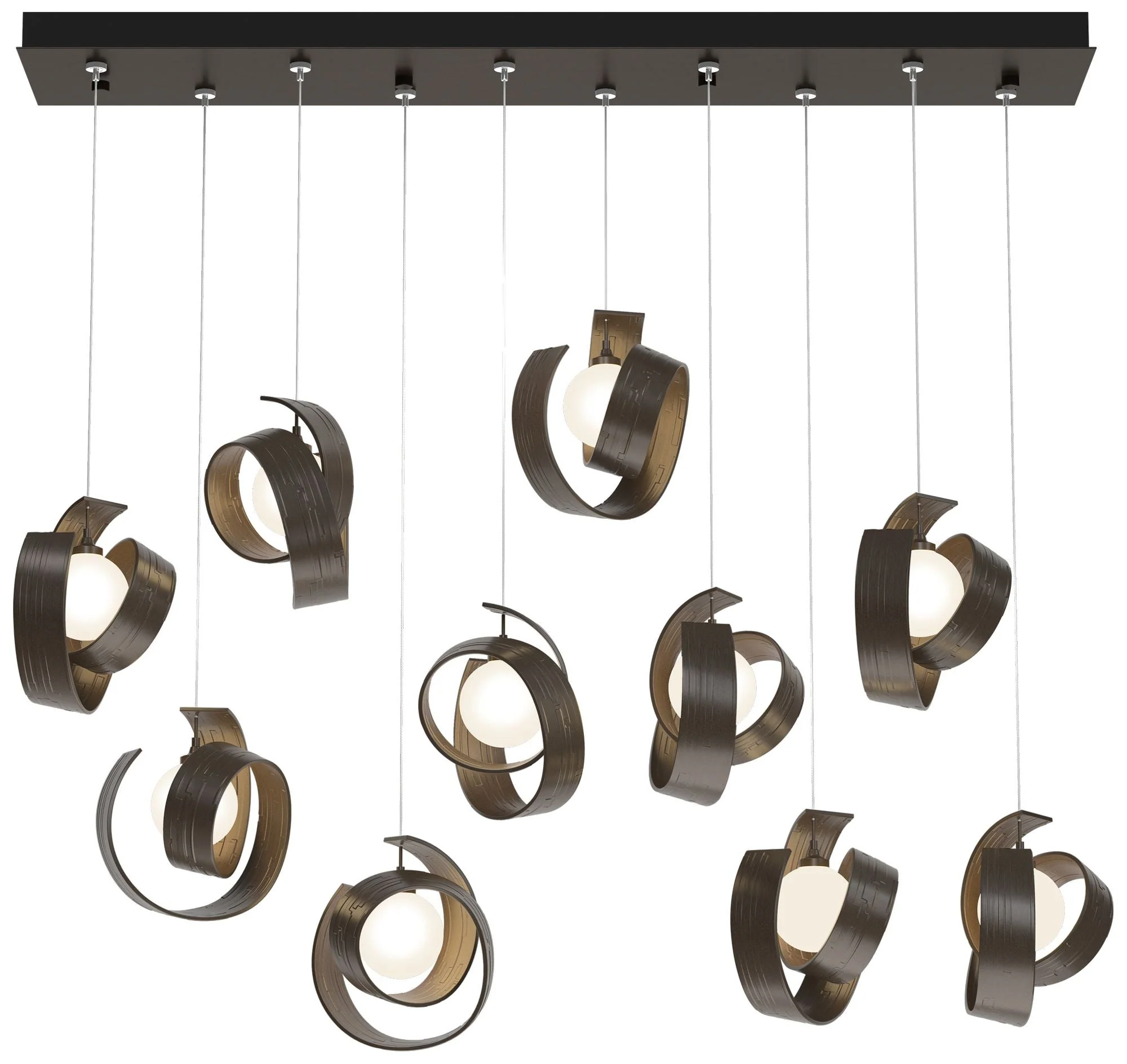 Riza 12.2" Wide 10-Light Bronze Pendant With Opal Glass Shade - Image 1