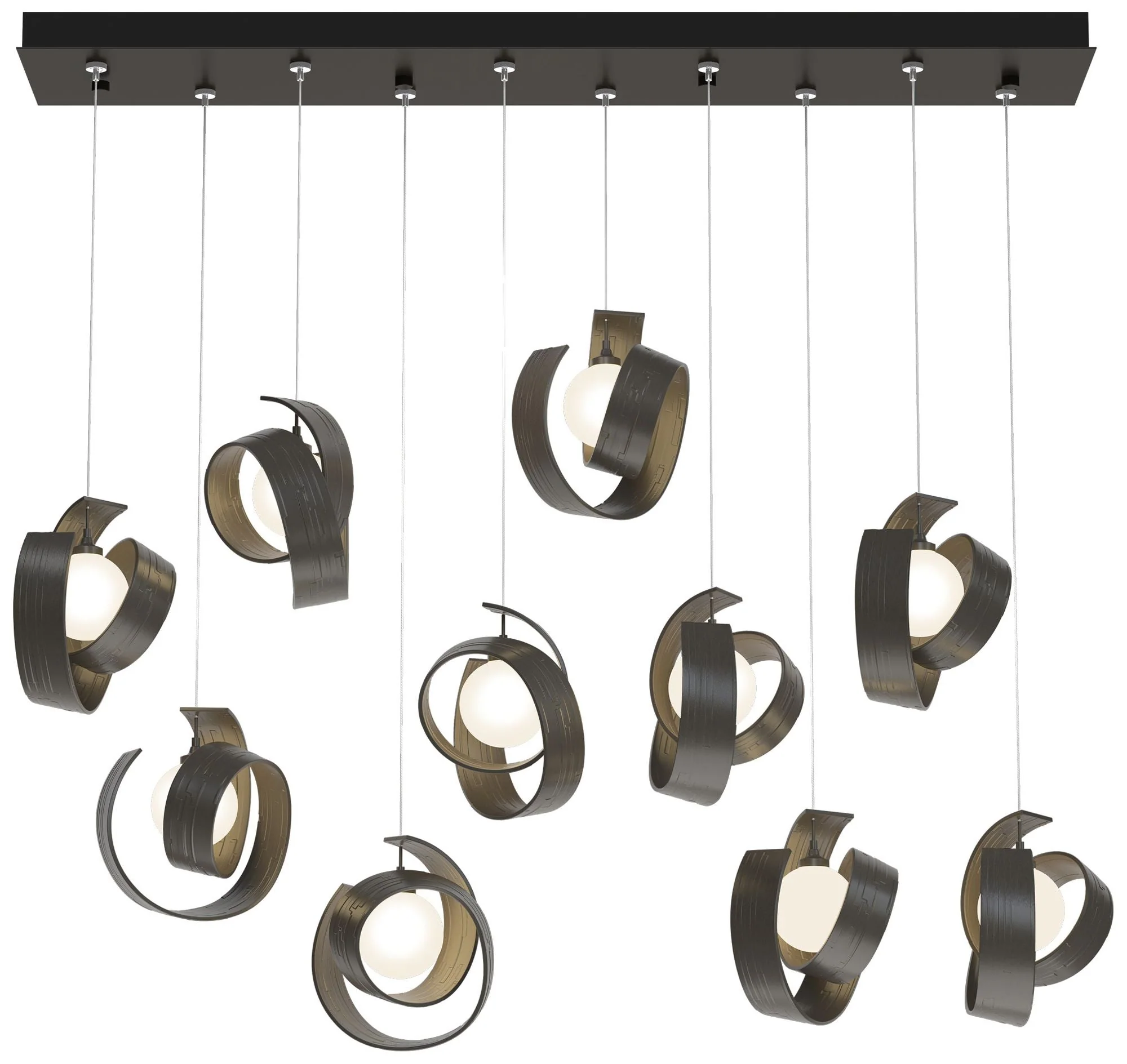 Riza 12.2" Wide 10-Light Dark Smoke Pendant With Opal Glass Shade - Image 1