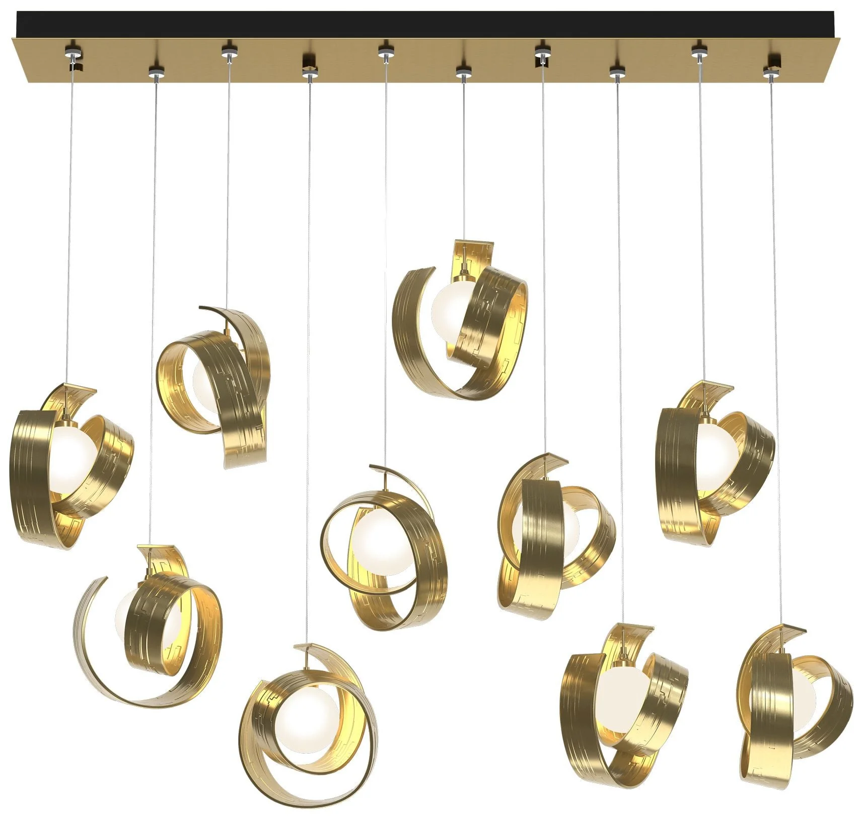 Riza 12.2" Wide 10-Light Modern Brass Pendant With Opal Glass Shade - Image 1