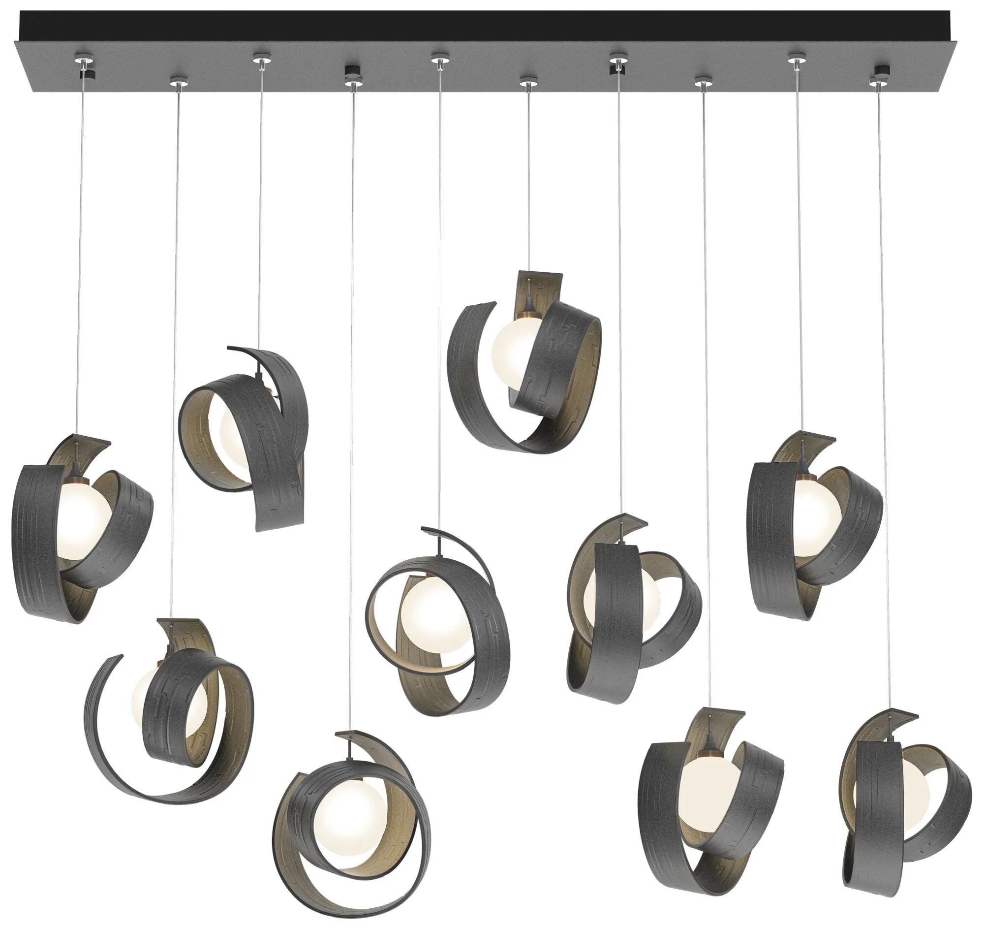 Riza 12.2" Wide 10-Light Natural Iron Pendant With Opal Glass Shade - Image 1