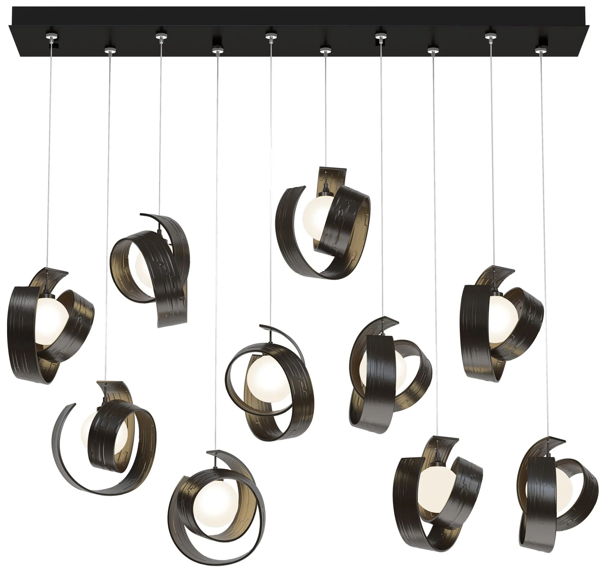Riza 12.2" Wide 10-Light Oil Rubbed Bronze Pendant With Opal Glass Sha - Image 1