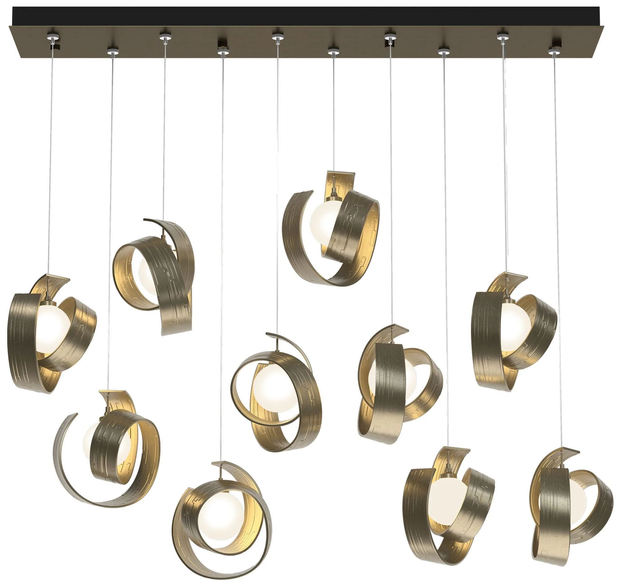 Riza 12.2" Wide 10-Light Soft Gold Pendant With Opal Glass Shade - Image 1