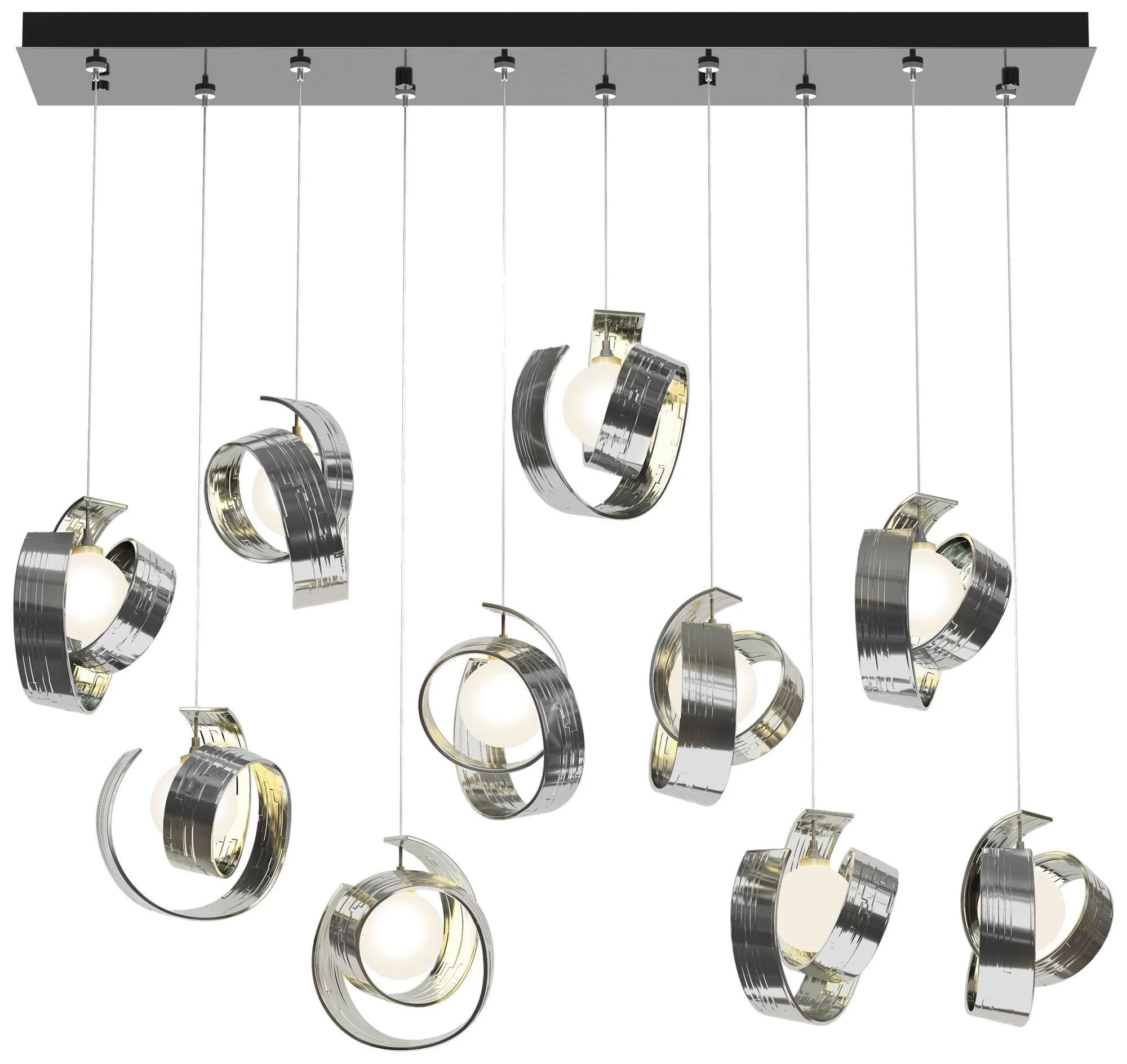 Riza 12.2" Wide 10-Light Sterling Pendant With Opal Glass Shade - Image 1