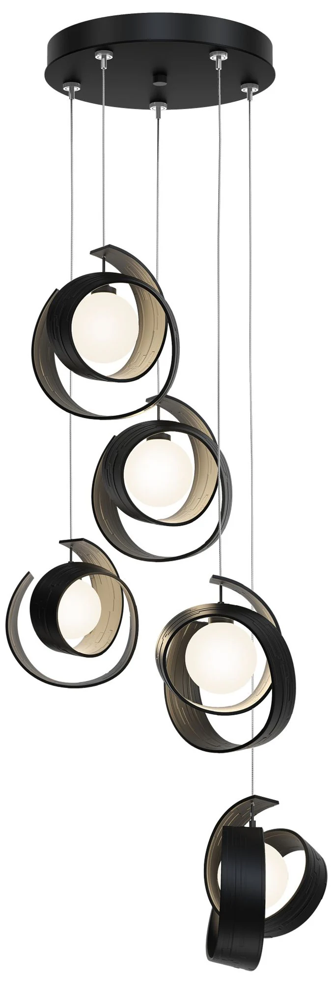 Riza 19.1" Wide 5-Light Black Pendant With Opal Glass Shade - Image 1
