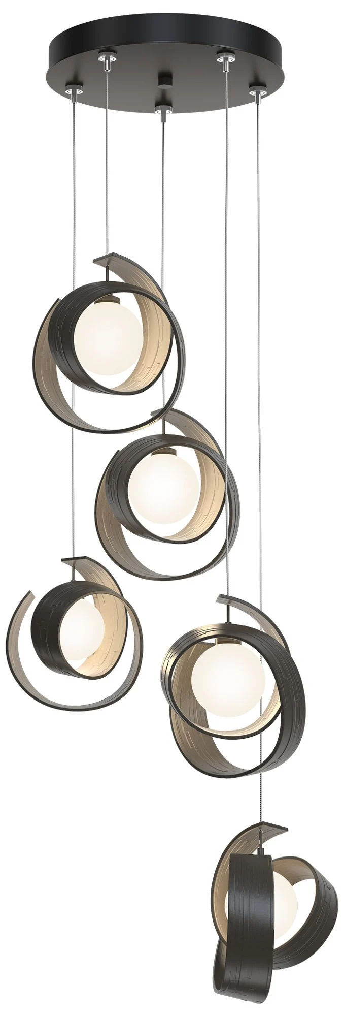 Riza 19.1" Wide 5-Light Dark Smoke Pendant With Opal Glass Shade - Image 1